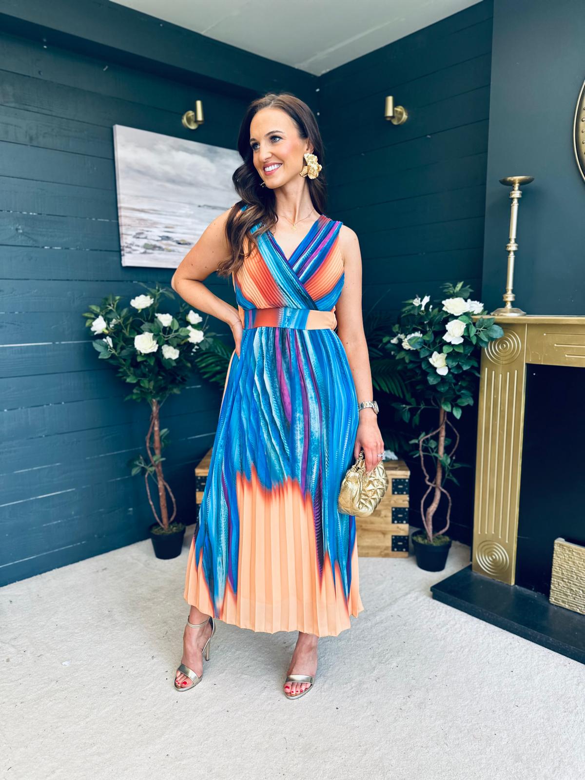 Naoise Pleated Midi Dress Aqua