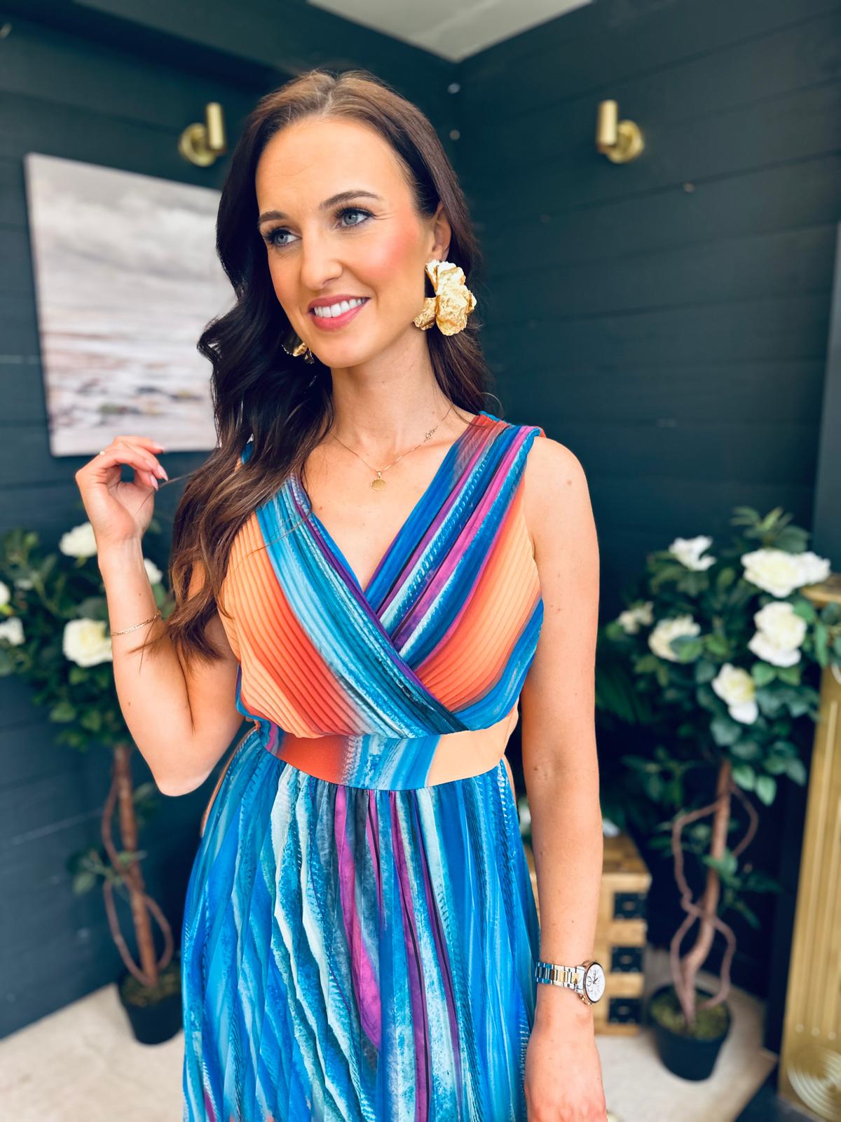 Naoise Pleated Midi Dress Aqua