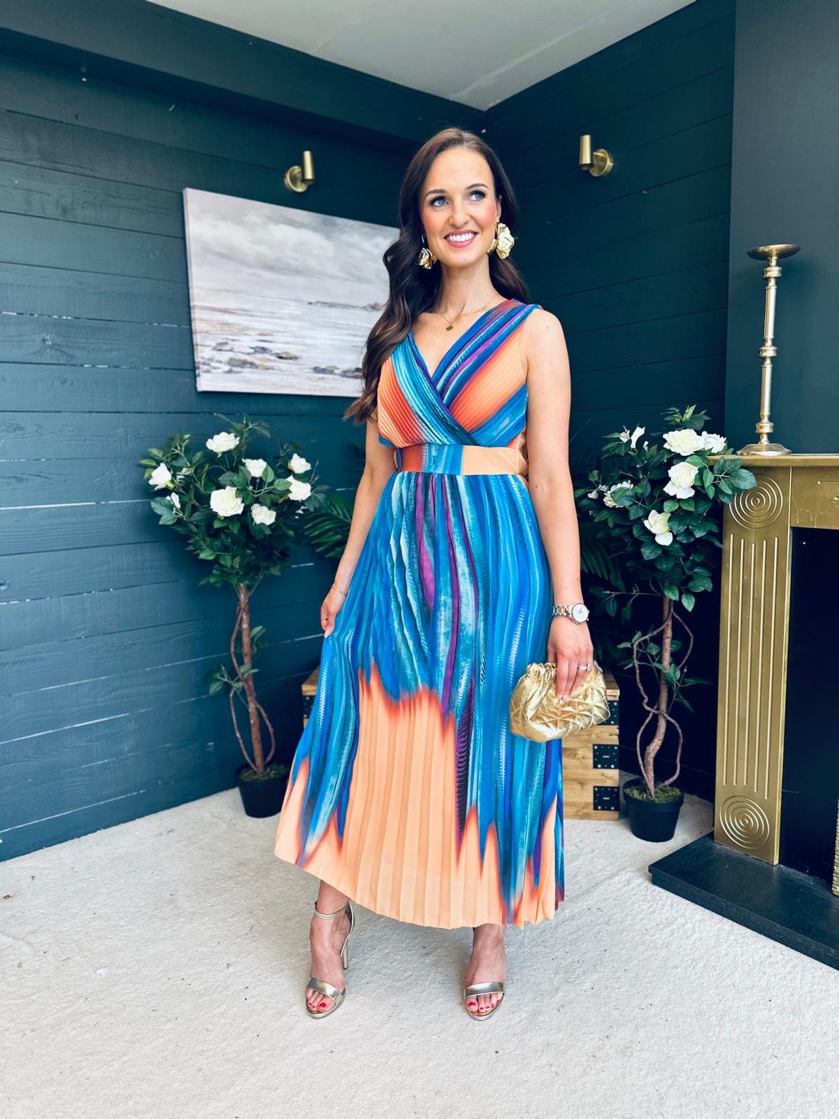 Naoise Pleated Midi Dress Aqua
