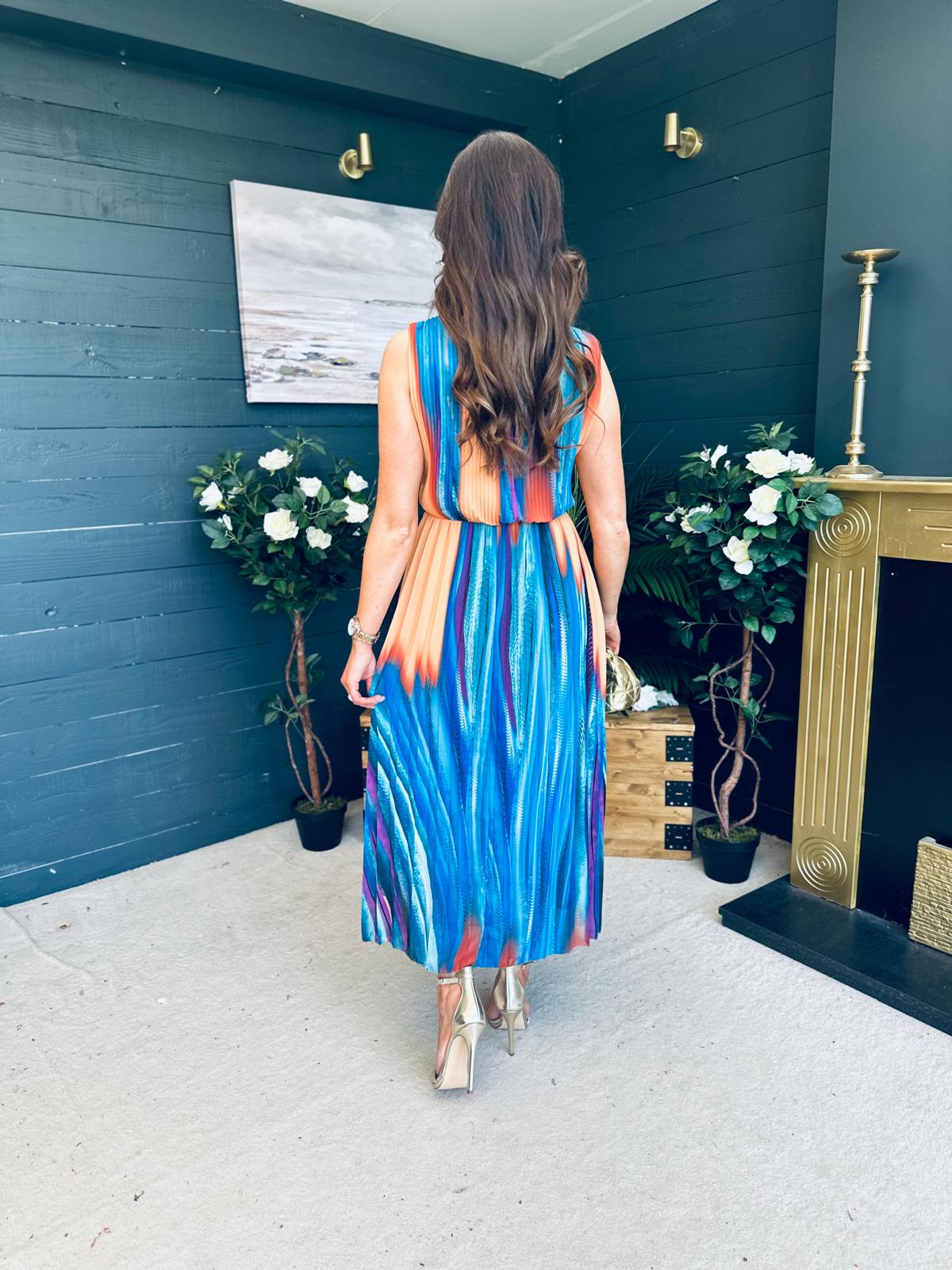 Naoise Pleated Midi Dress Aqua