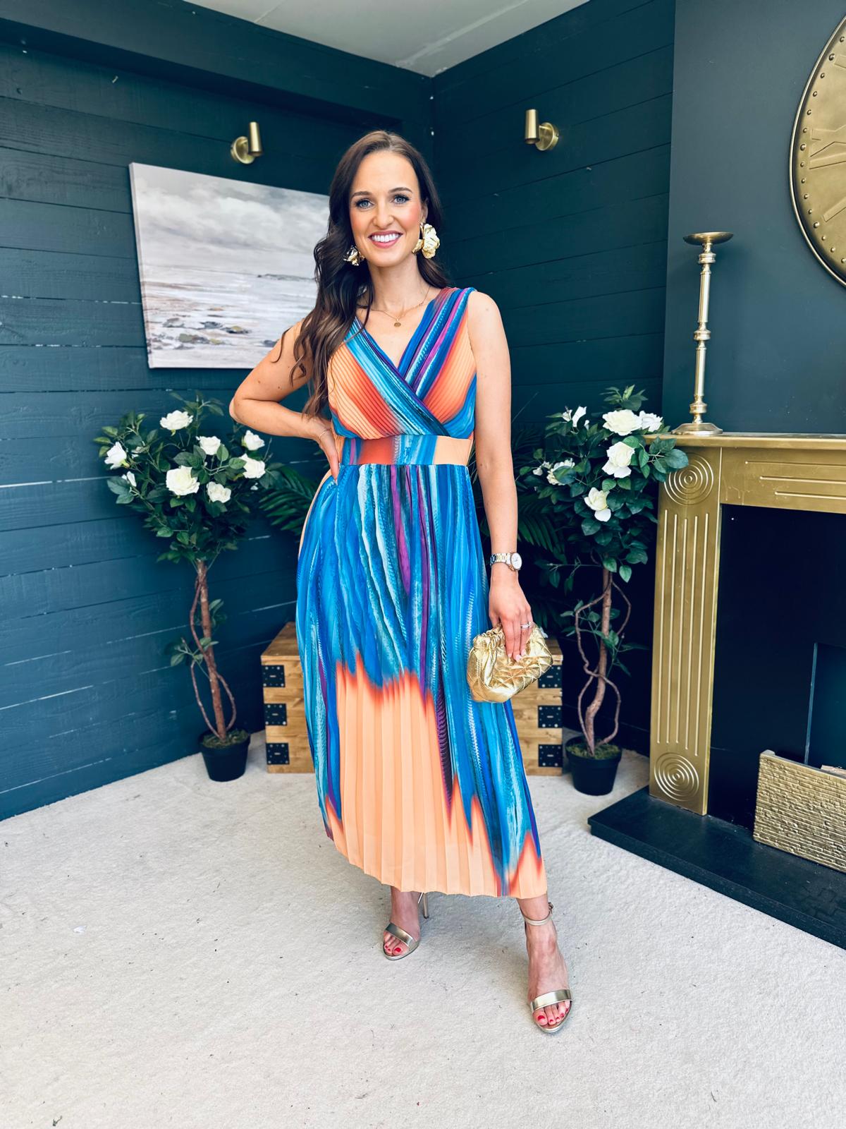 Naoise Pleated Midi Dress Aqua