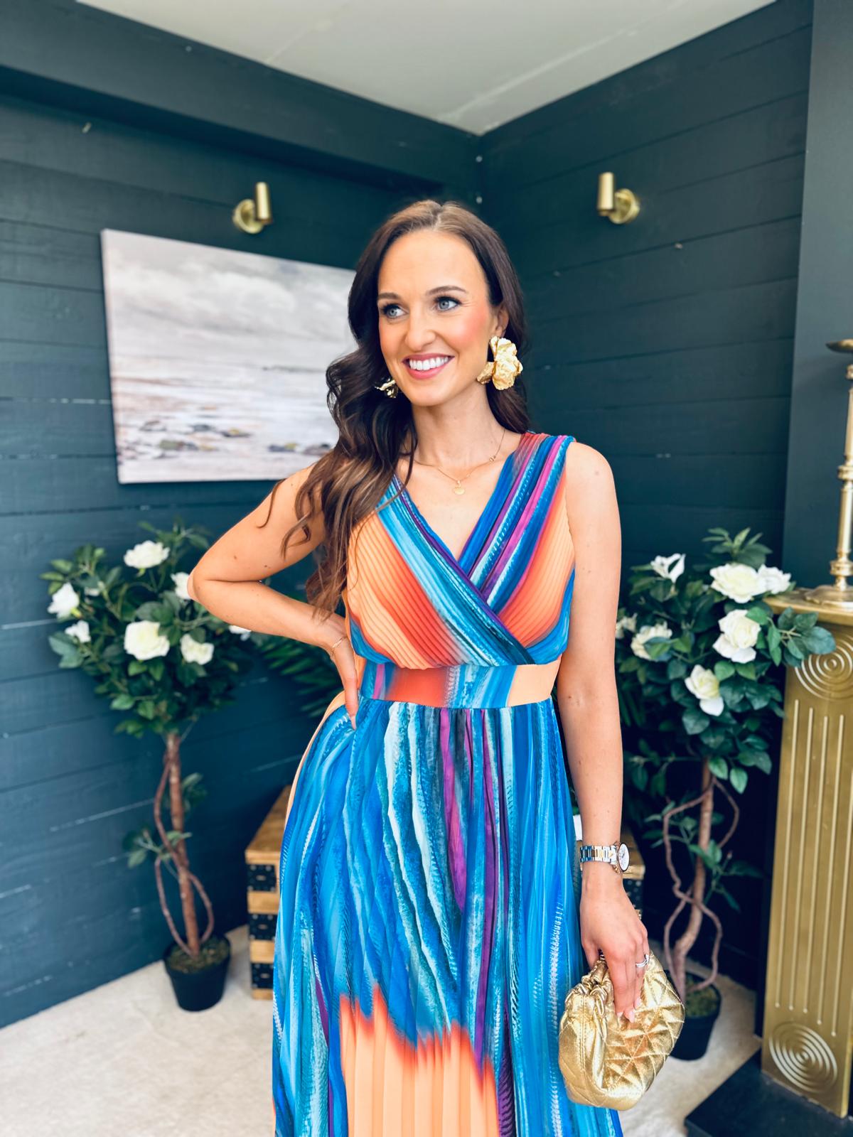 Naoise Pleated Midi Dress Aqua
