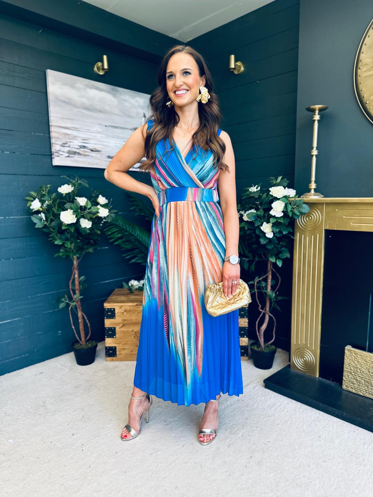Naoise Pleated Midi Dress Blue