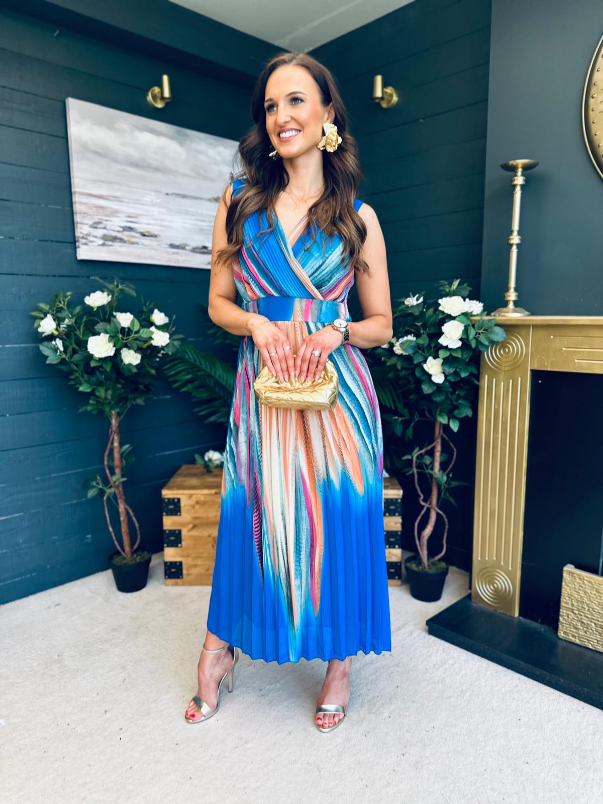 Naoise Pleated Midi Dress Blue