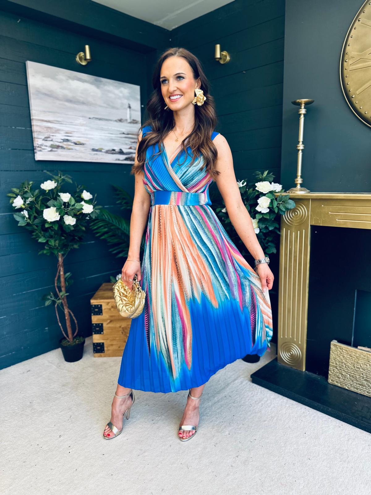 Naoise Pleated Midi Dress Blue