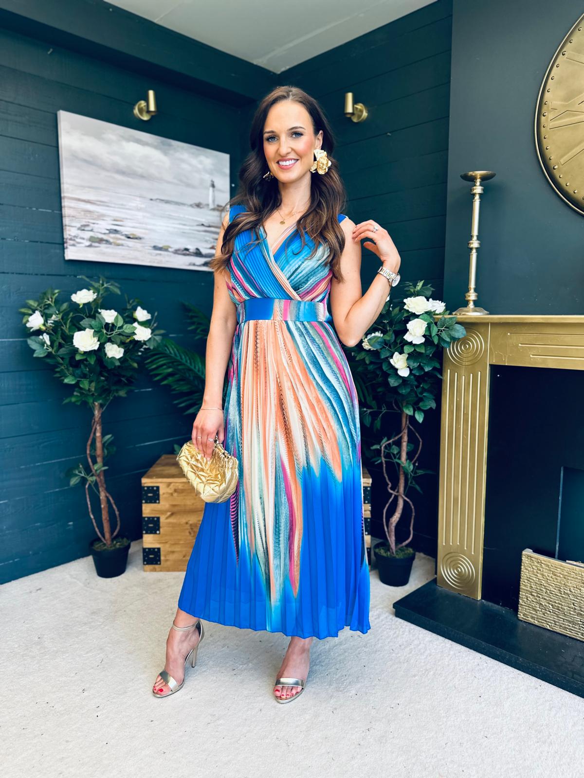 Naoise Pleated Midi Dress Blue