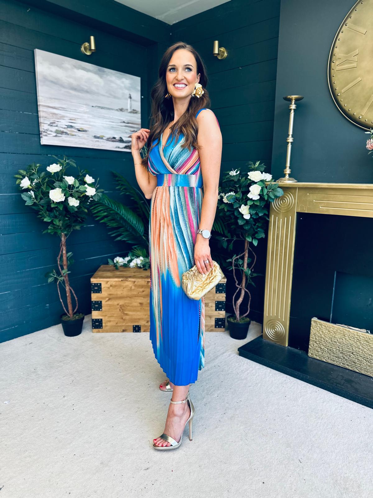 Naoise Pleated Midi Dress Blue
