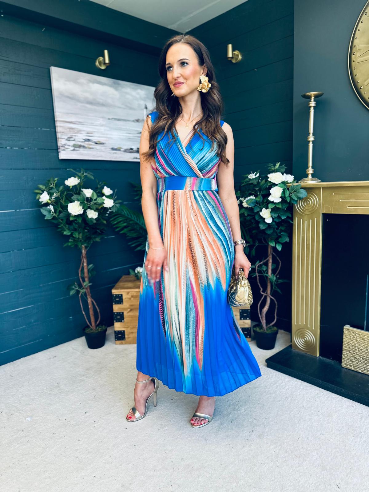 Naoise Pleated Midi Dress Blue