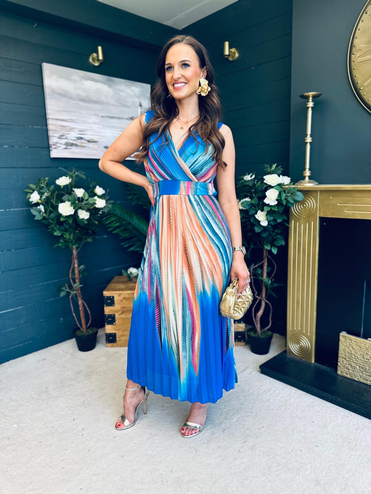 Naoise Pleated Midi Dress Blue