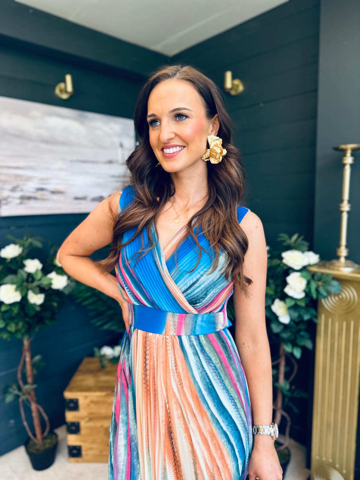 Naoise Pleated Midi Dress Blue