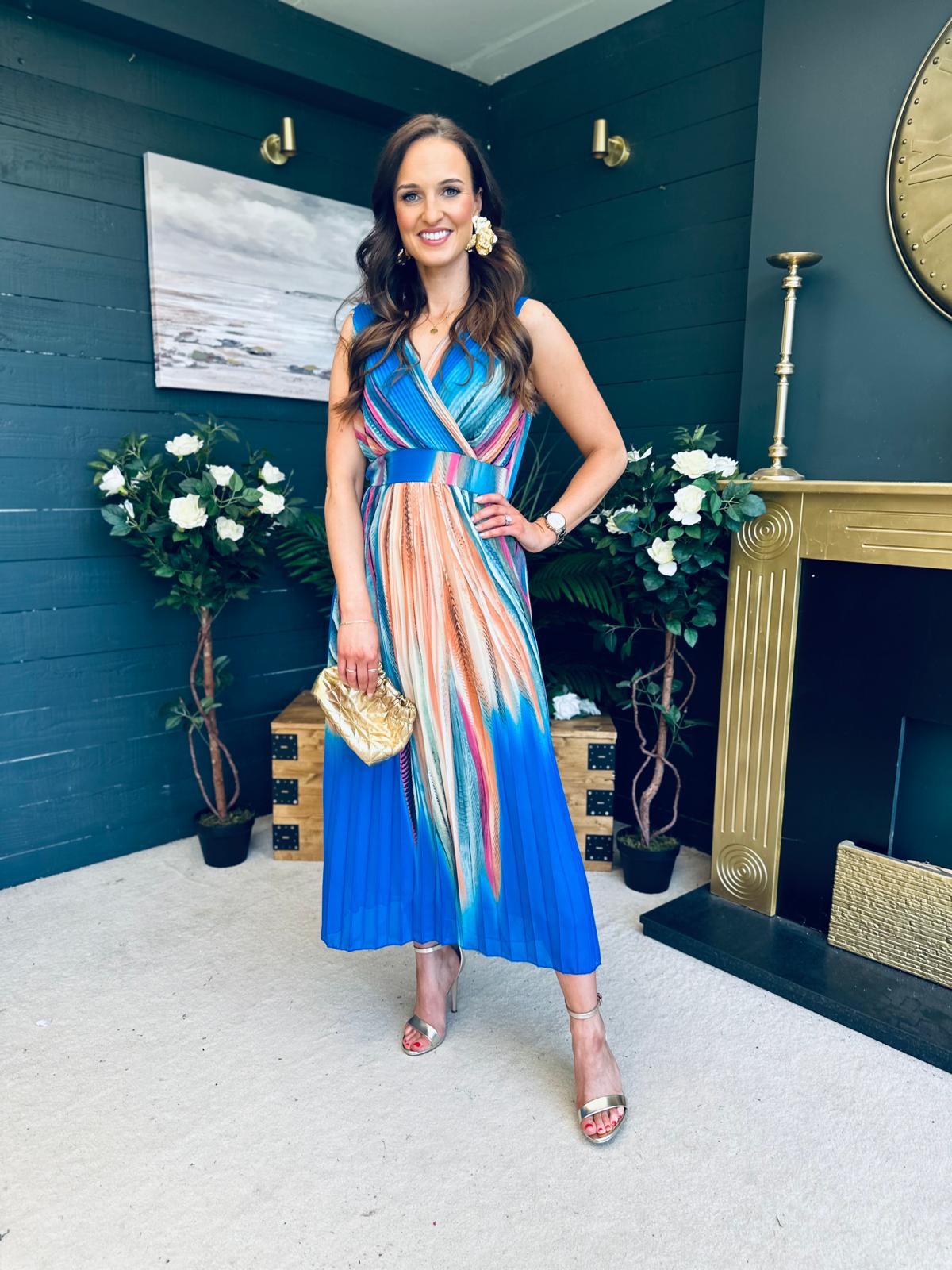Naoise Pleated Midi Dress Blue