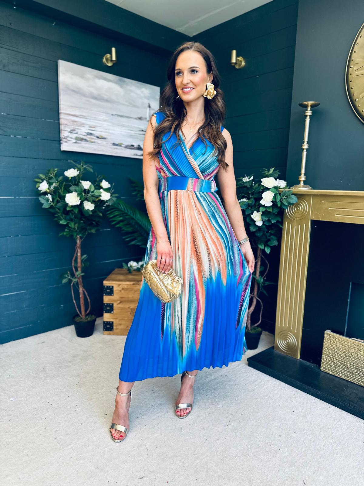 Naoise Pleated Midi Dress Blue