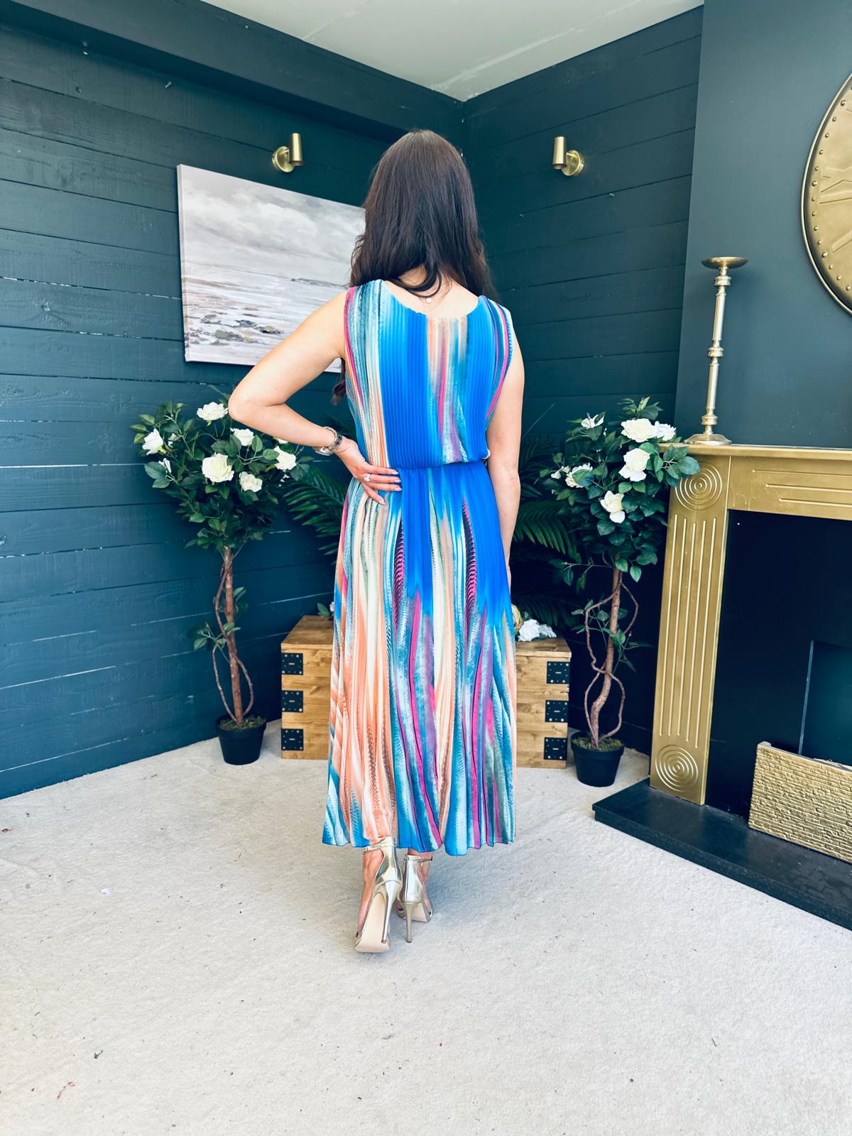 Naoise Pleated Midi Dress Blue