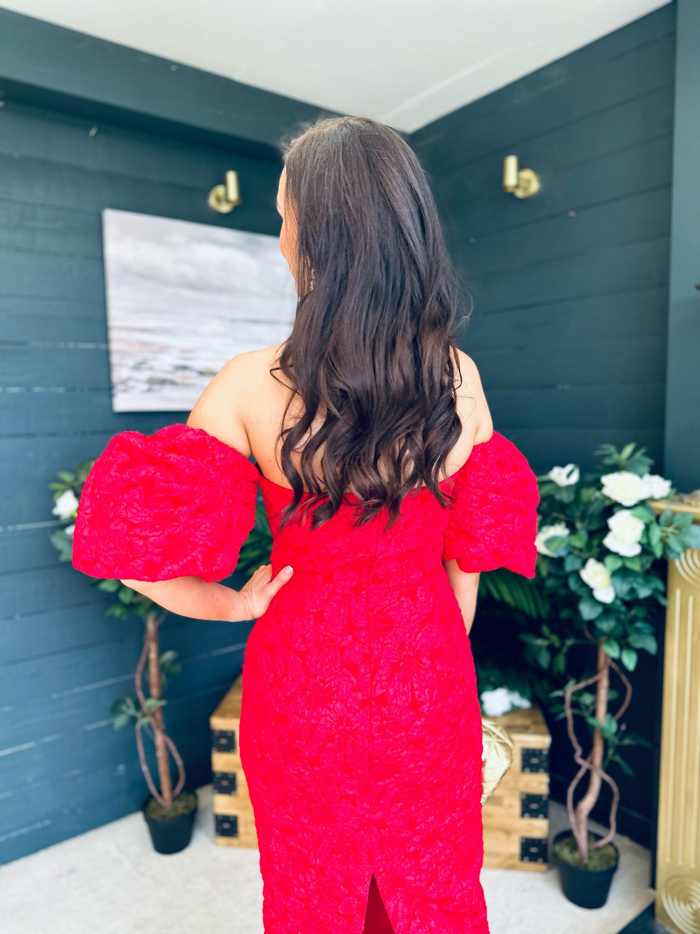 Hannah Bardot Occasion Dress Red