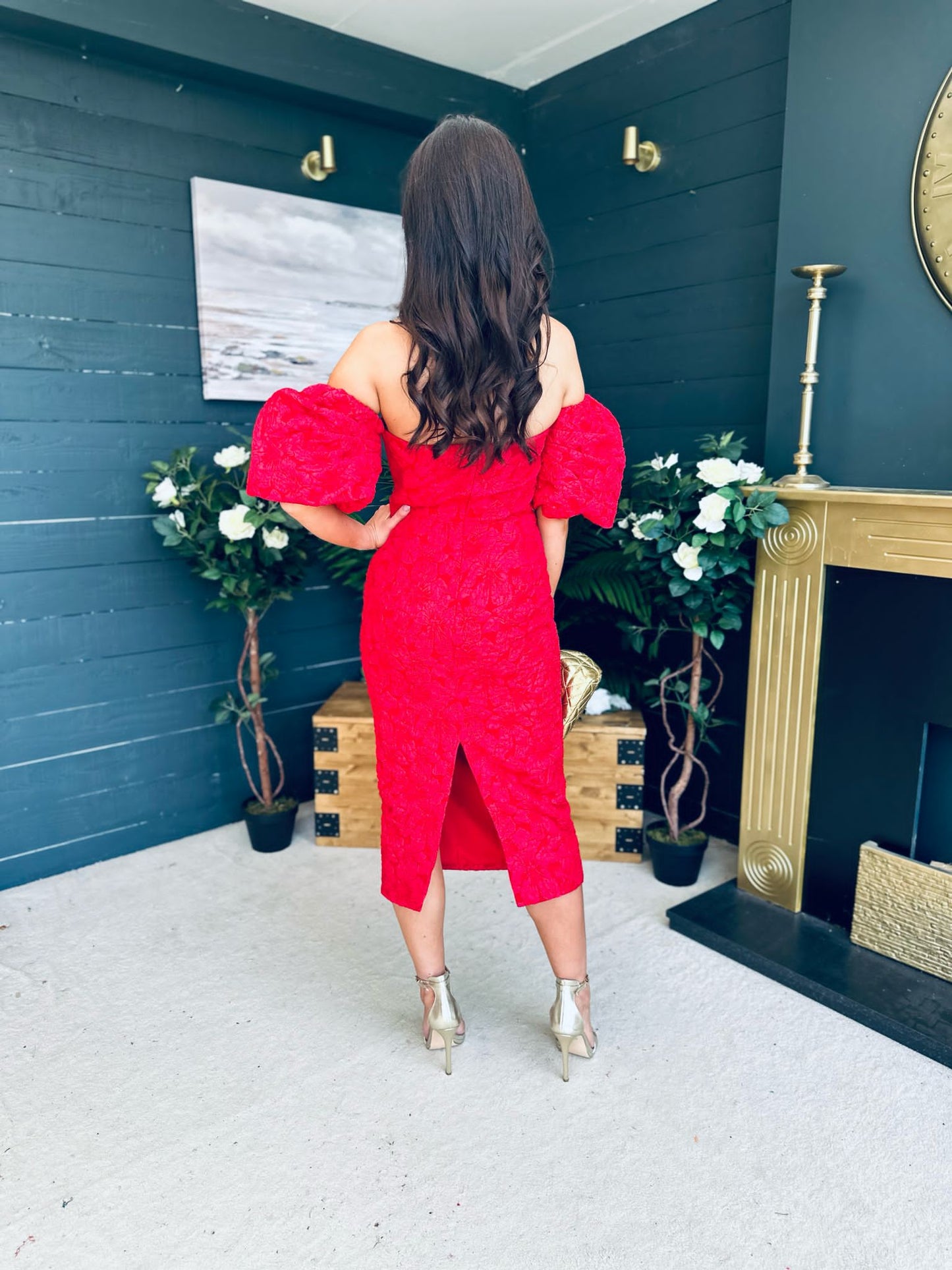 Hannah Bardot Occasion Dress Red