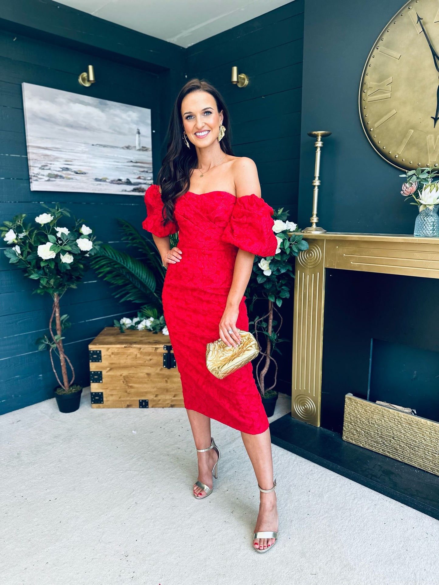 Hannah Bardot Occasion Dress Red