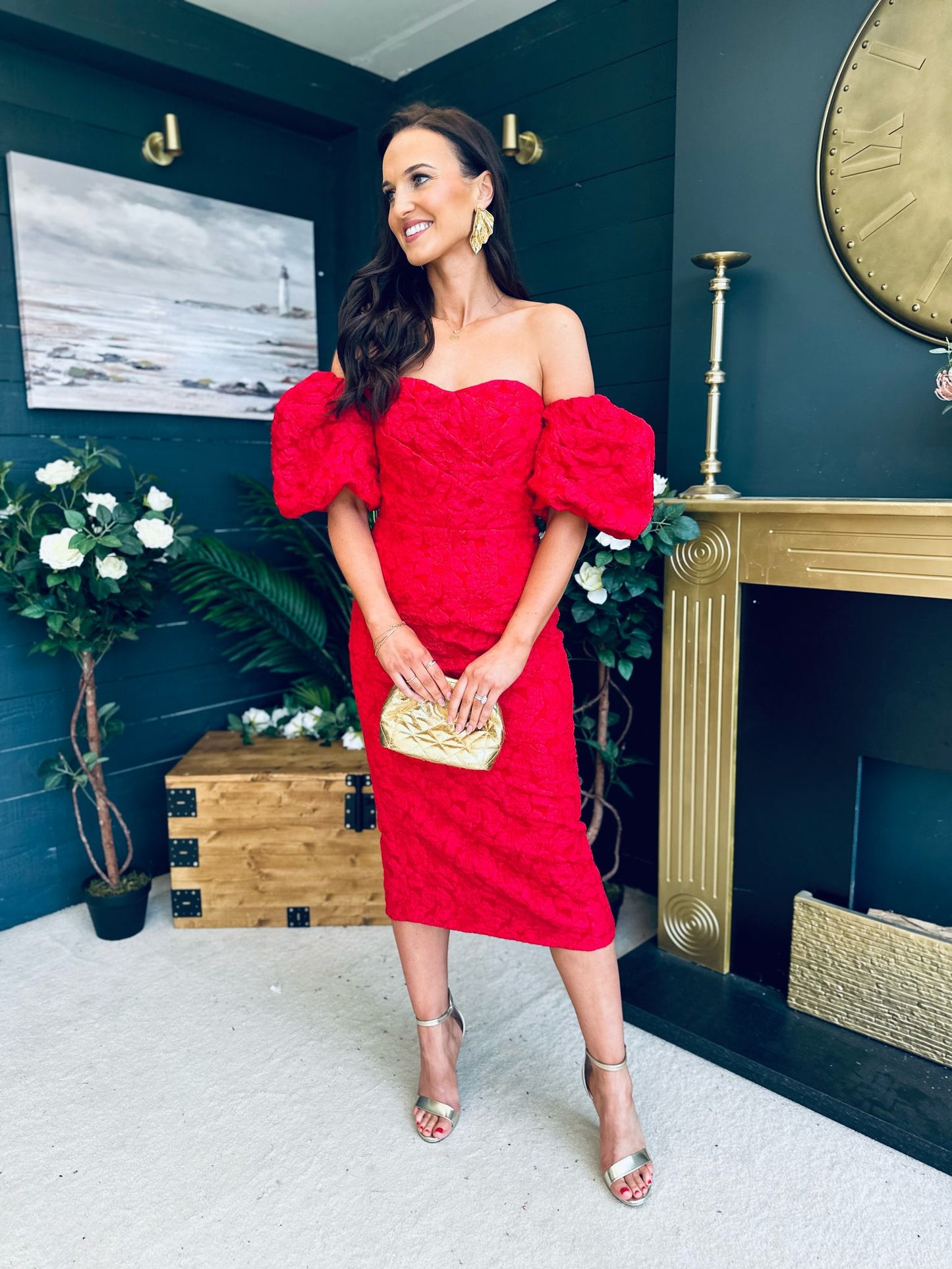 Hannah Bardot Occasion Dress Red
