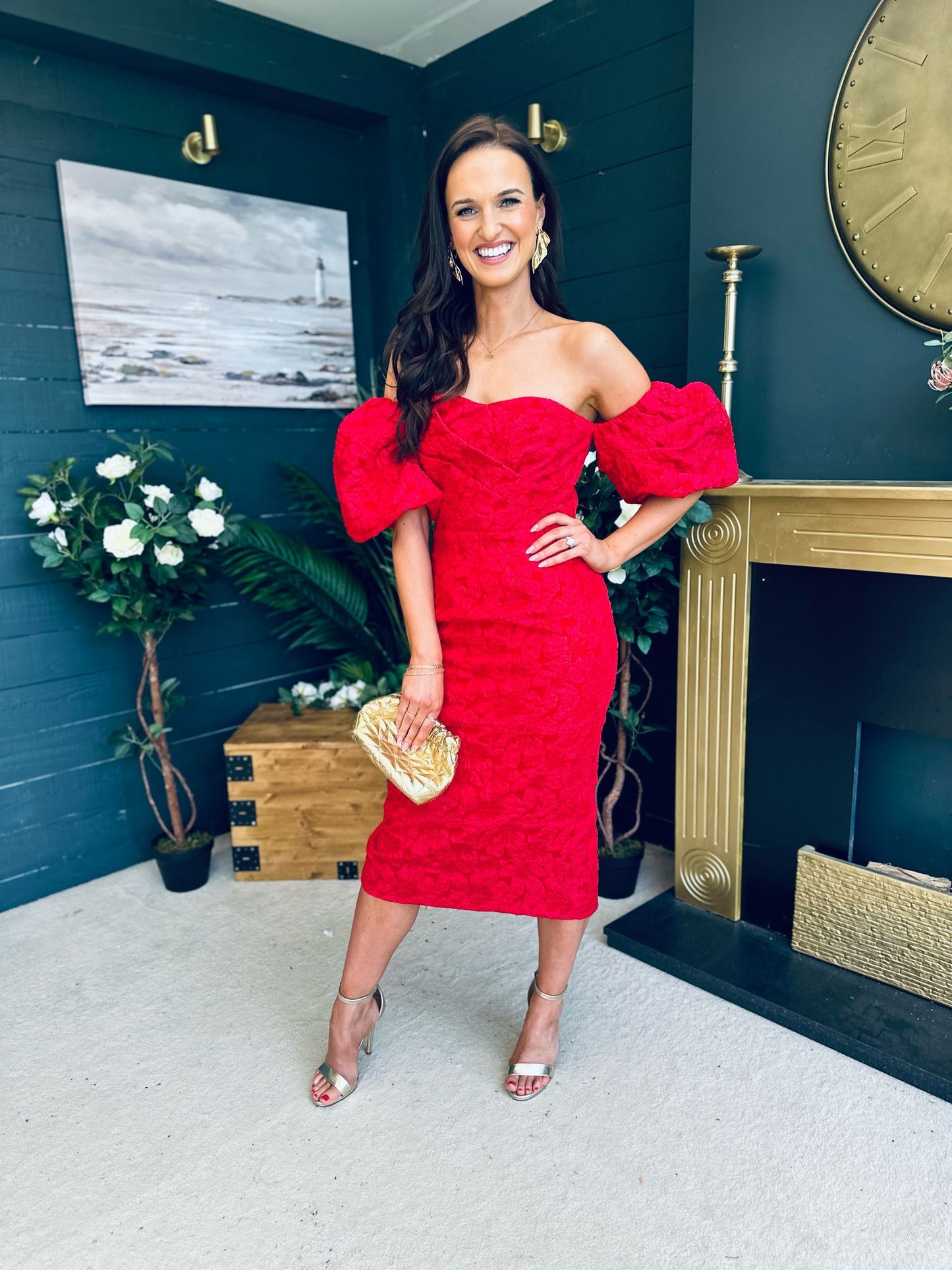Hannah Bardot Occasion Dress Red