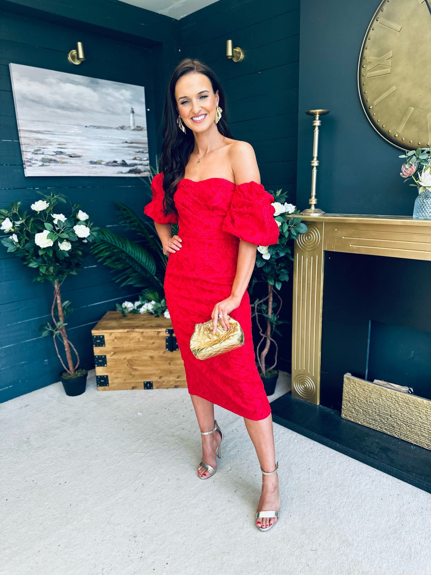 Hannah Bardot Occasion Dress Red