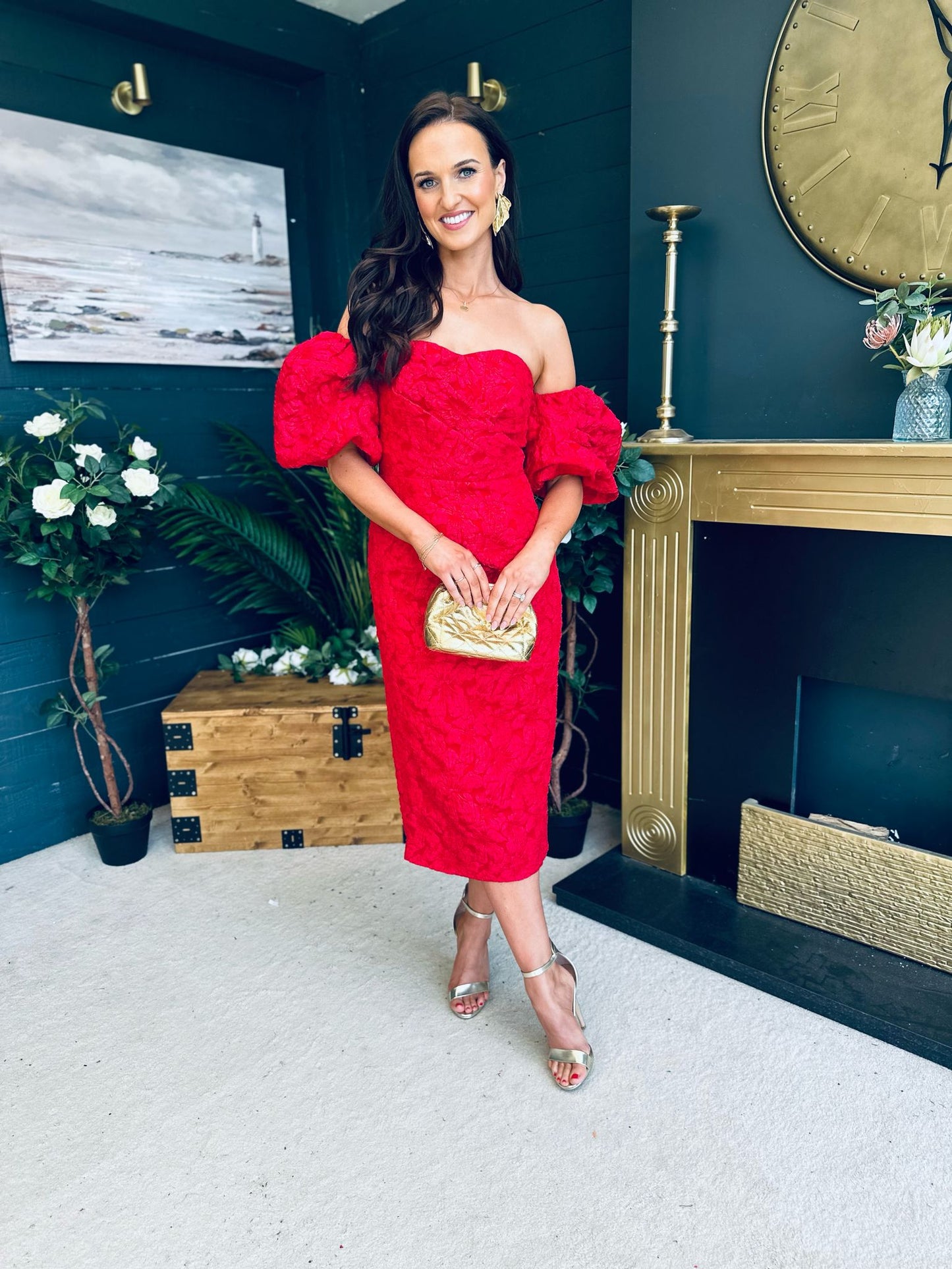 Hannah Bardot Occasion Dress Red