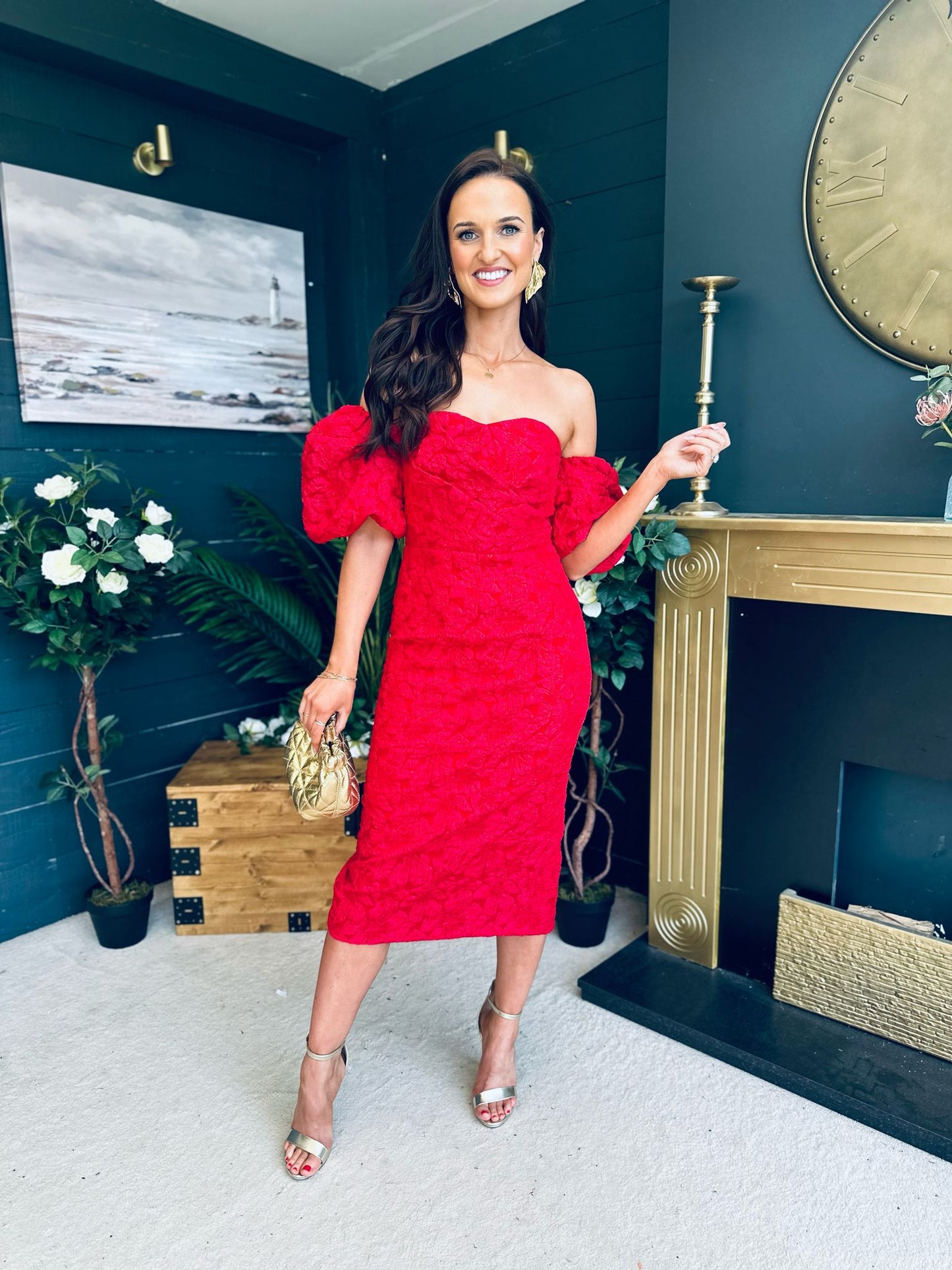 Hannah Bardot Occasion Dress Red