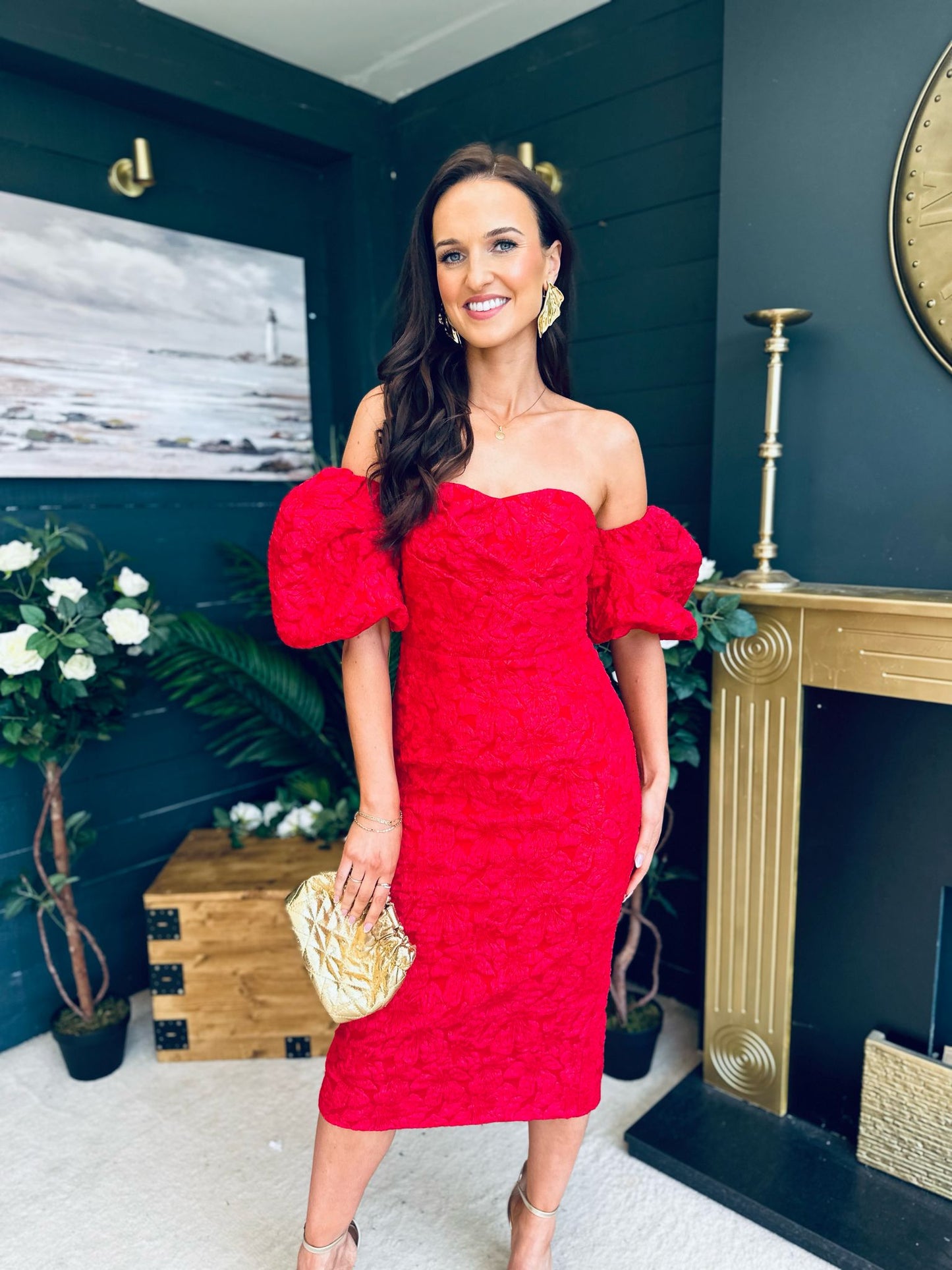 Hannah Bardot Occasion Dress Red