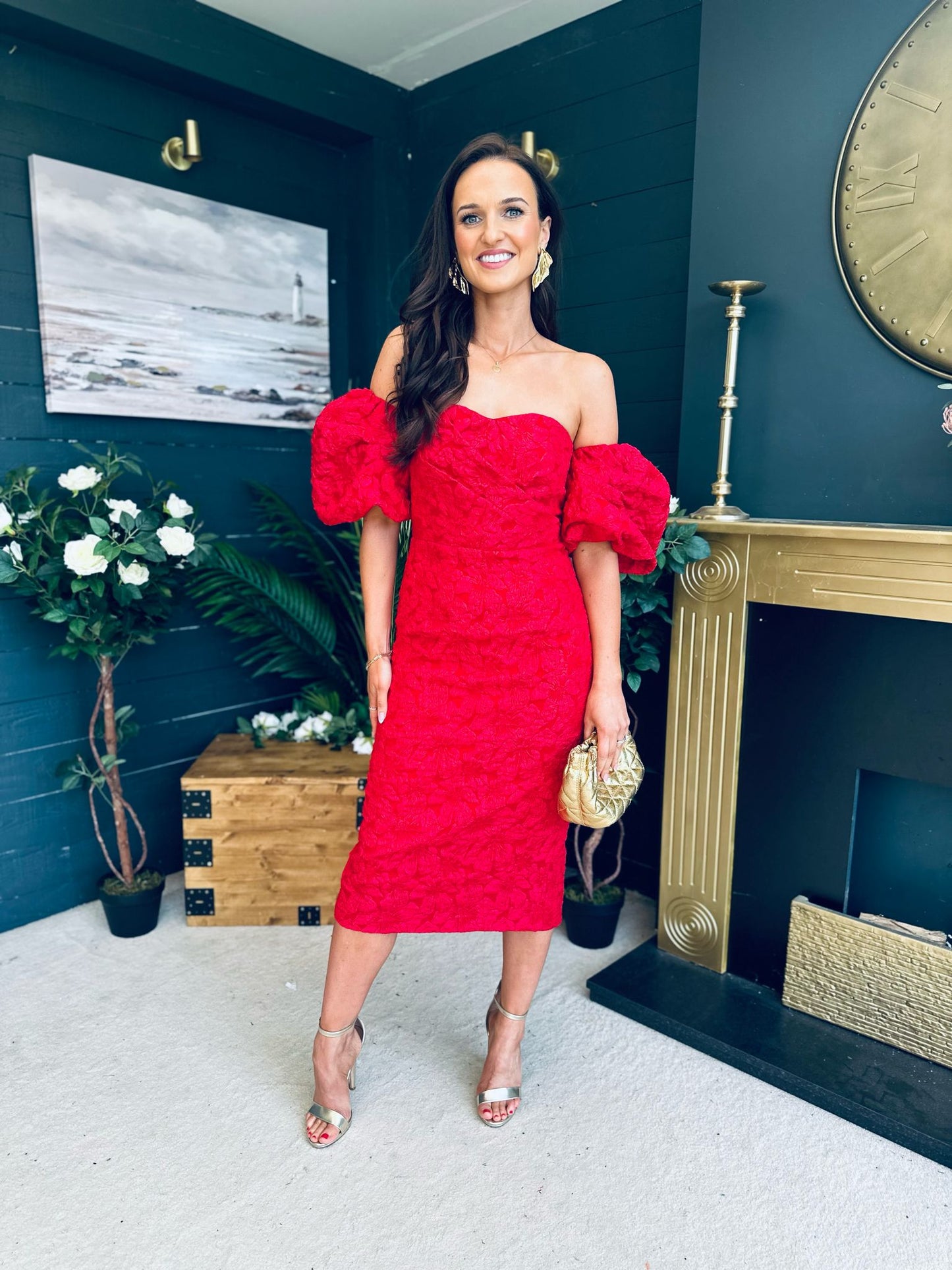 Hannah Bardot Occasion Dress Red