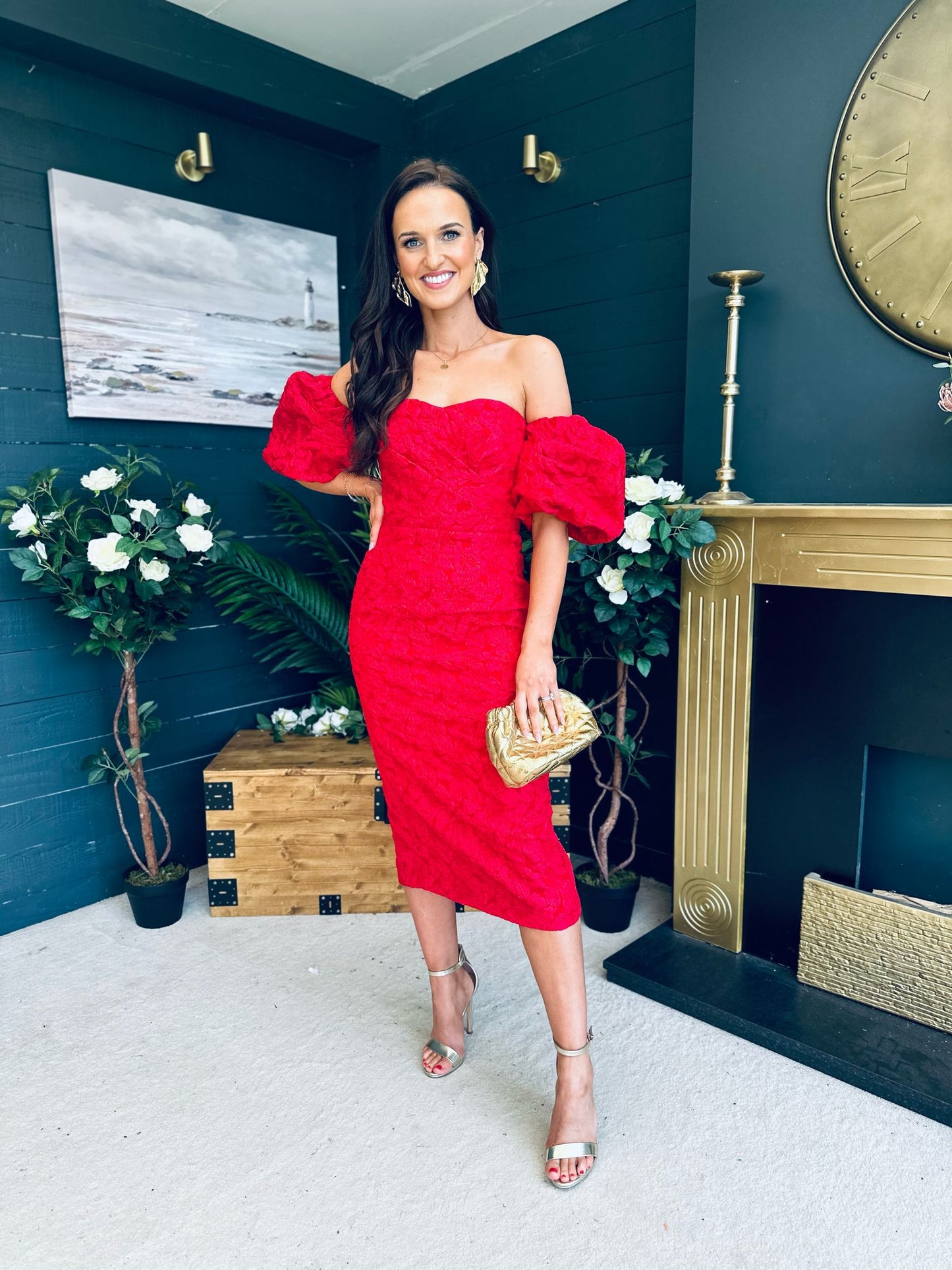Hannah Bardot Occasion Dress Red