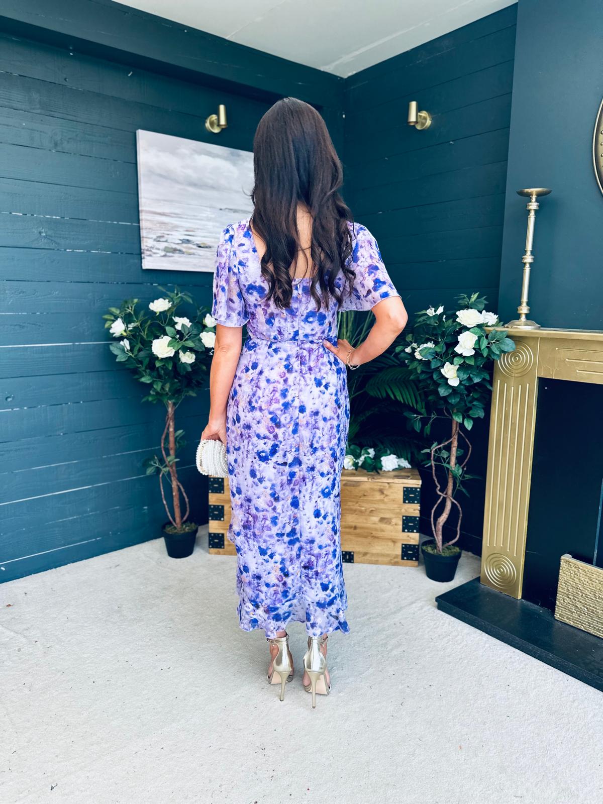 Heidi Burnout Ruched Midi Dress Floral Purple