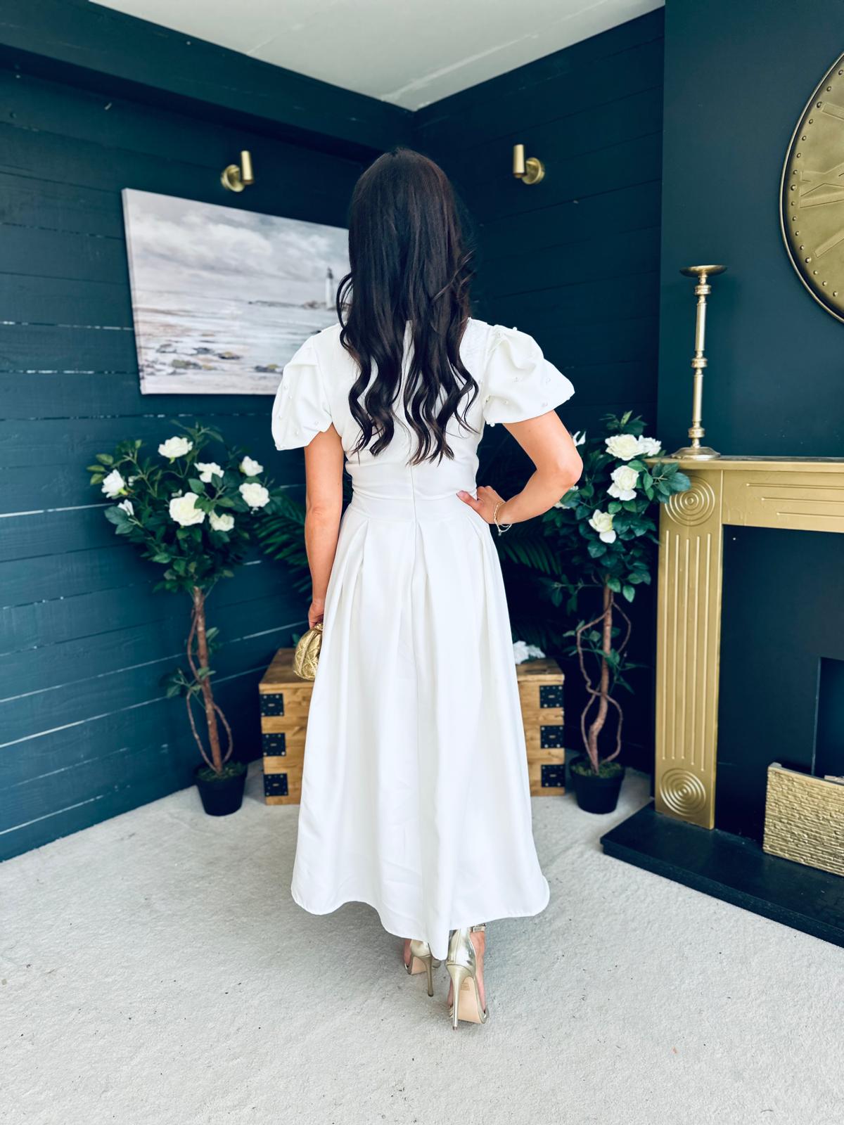 Sofia Pearl Embellished Occasion Dress White