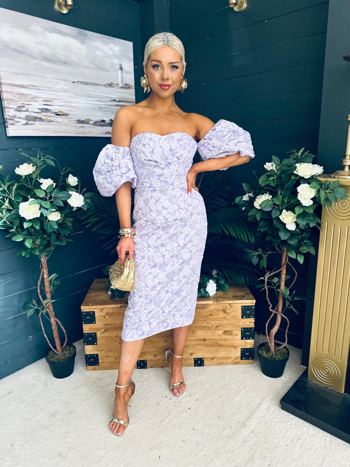 Hannah Bardot Occasion Dress Lavender