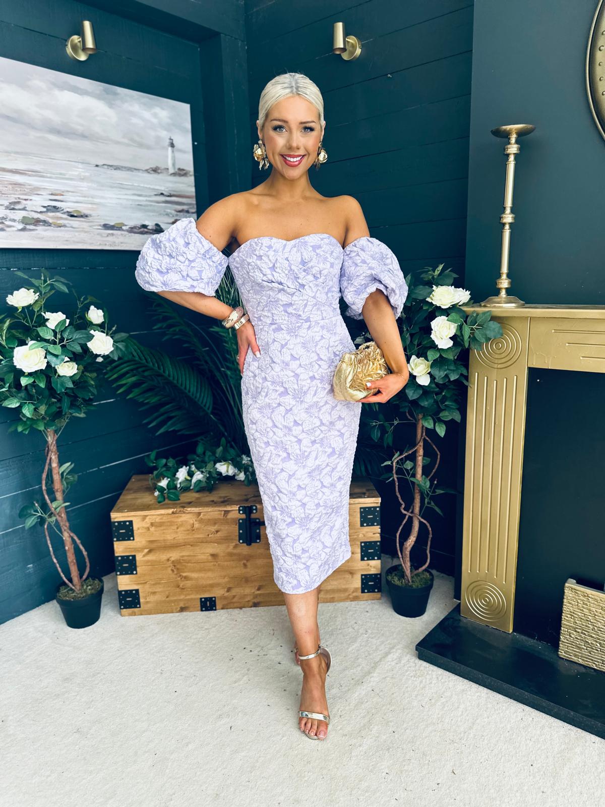 Hannah Bardot Occasion Dress Lavender