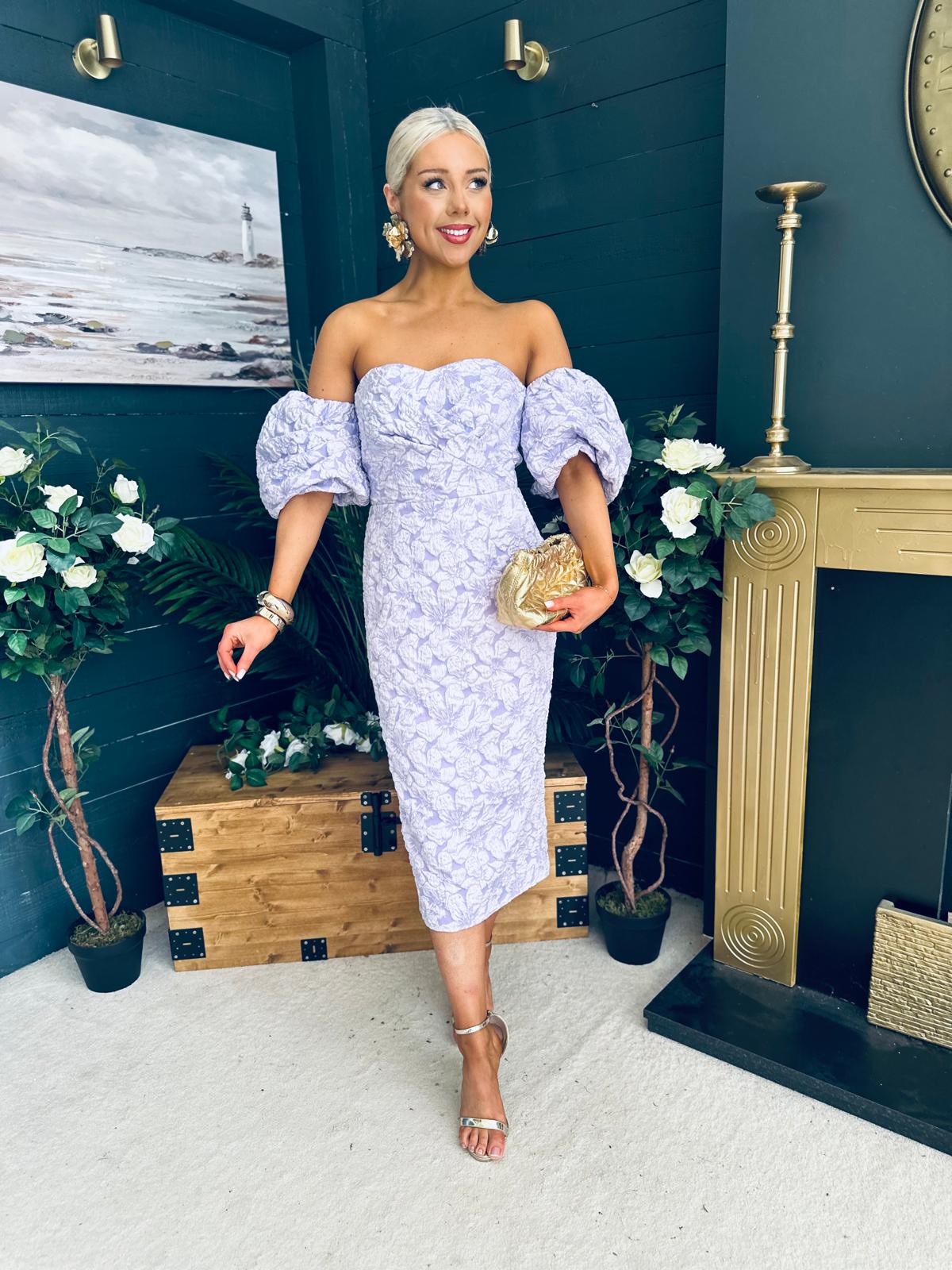 Hannah Bardot Occasion Dress Lavender