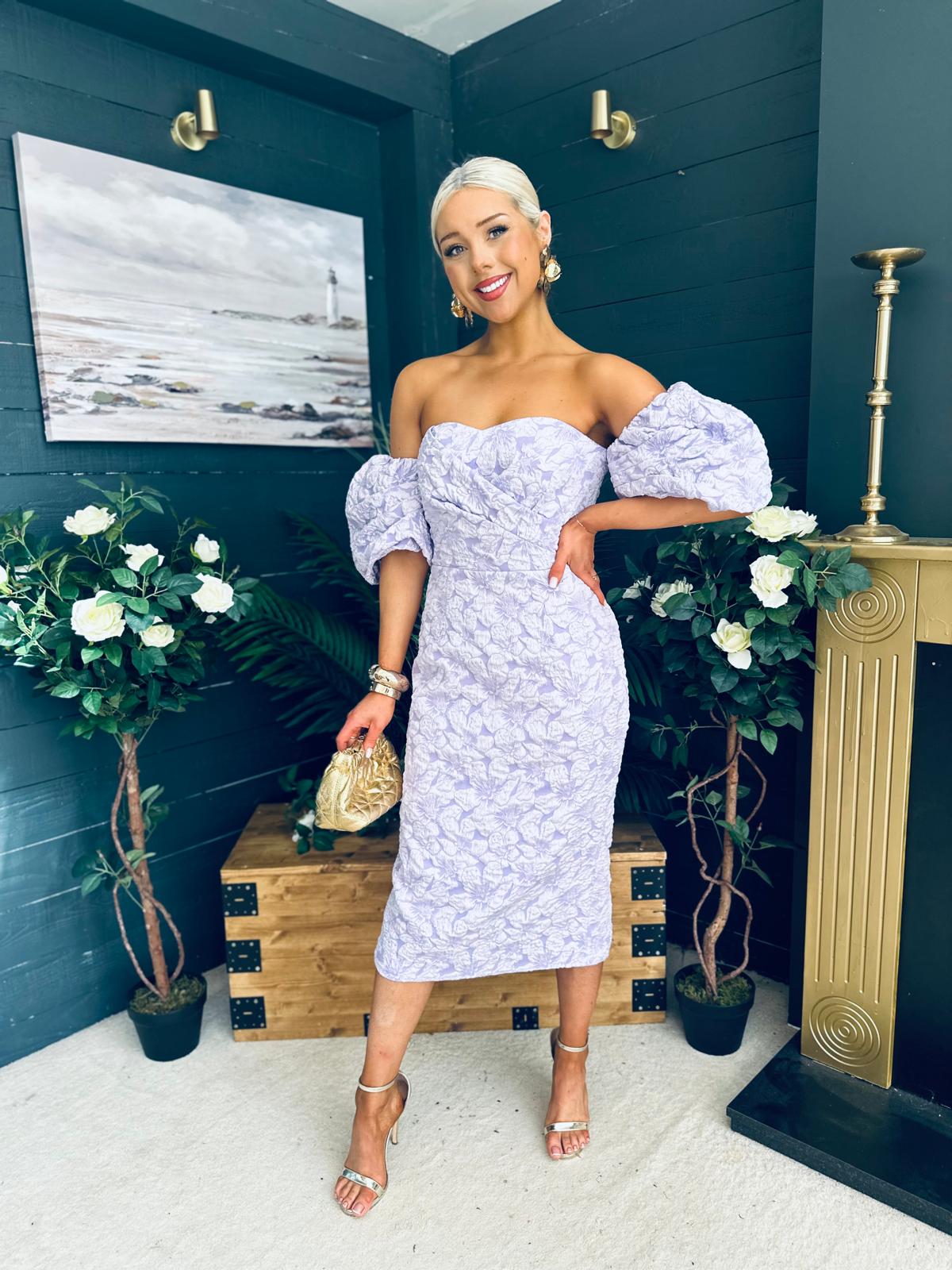 Hannah Bardot Occasion Dress Lavender