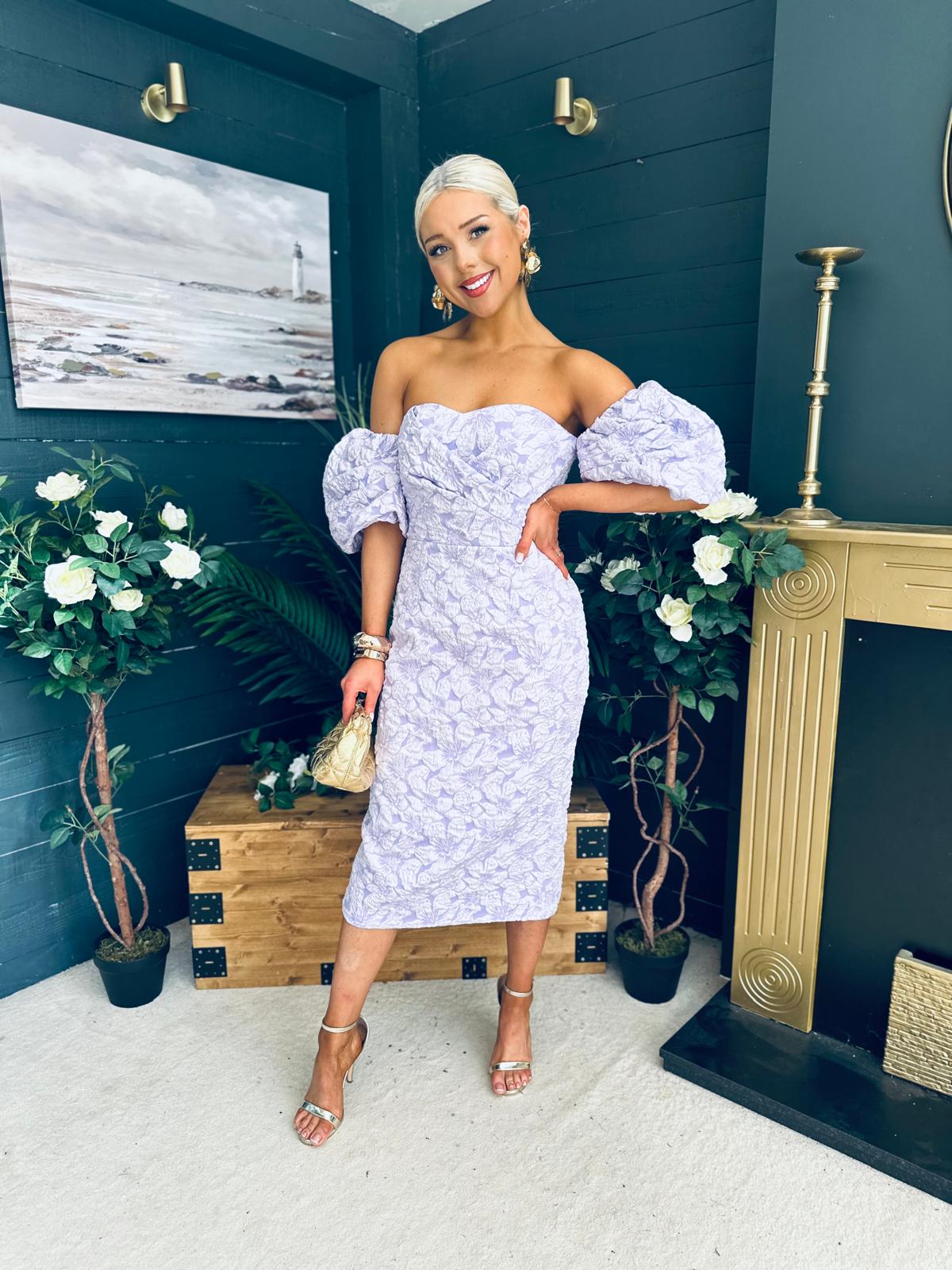 Hannah Bardot Occasion Dress Lavender