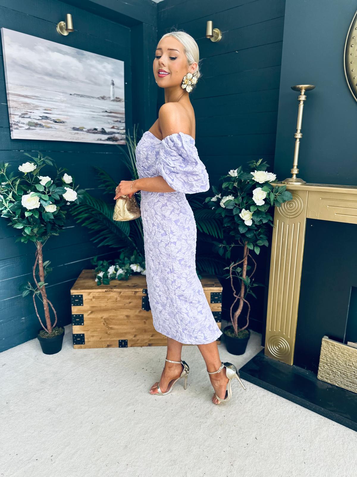 Hannah Bardot Occasion Dress Lavender