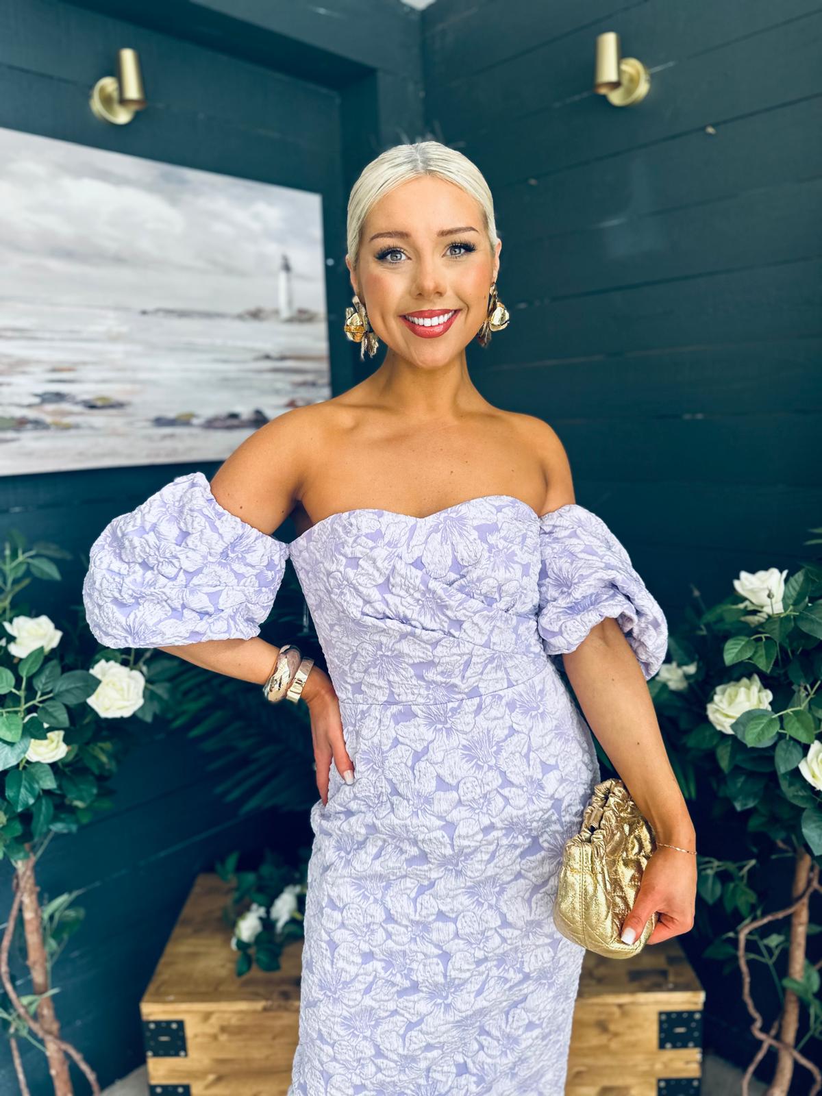 Hannah Bardot Occasion Dress Lavender