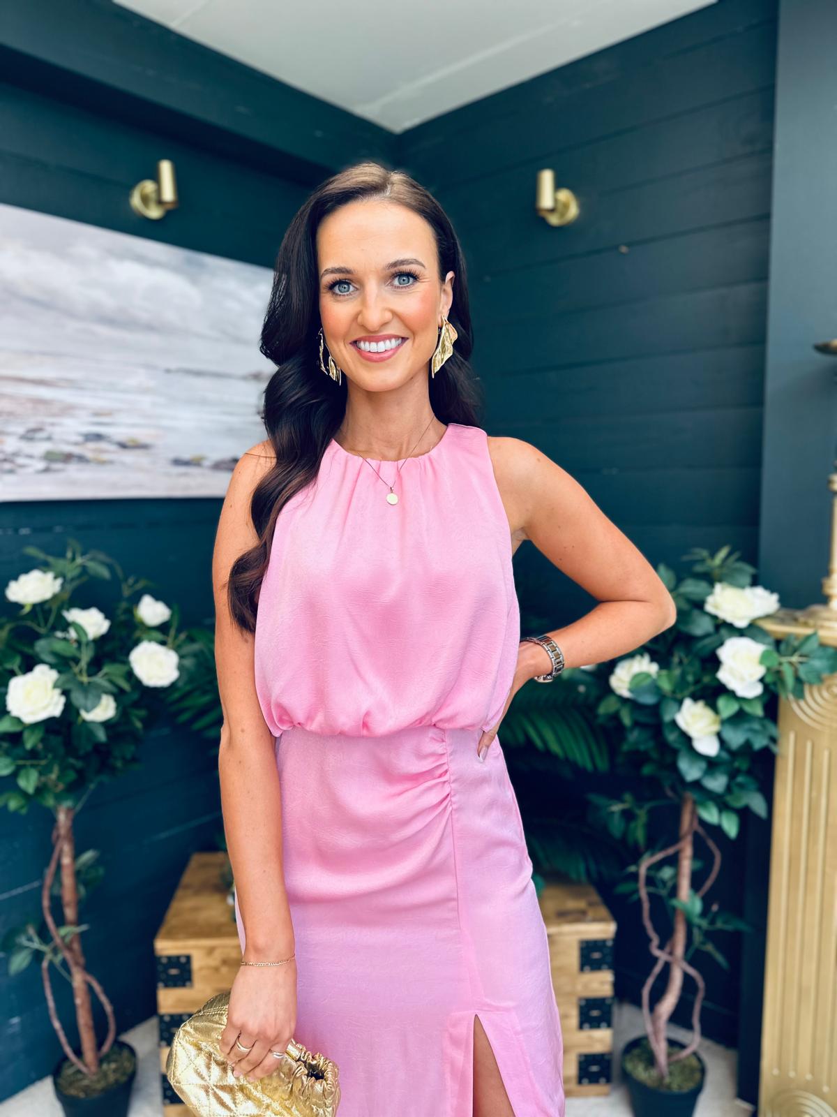 Lydia Ruched Midi Dress Pwr Pink