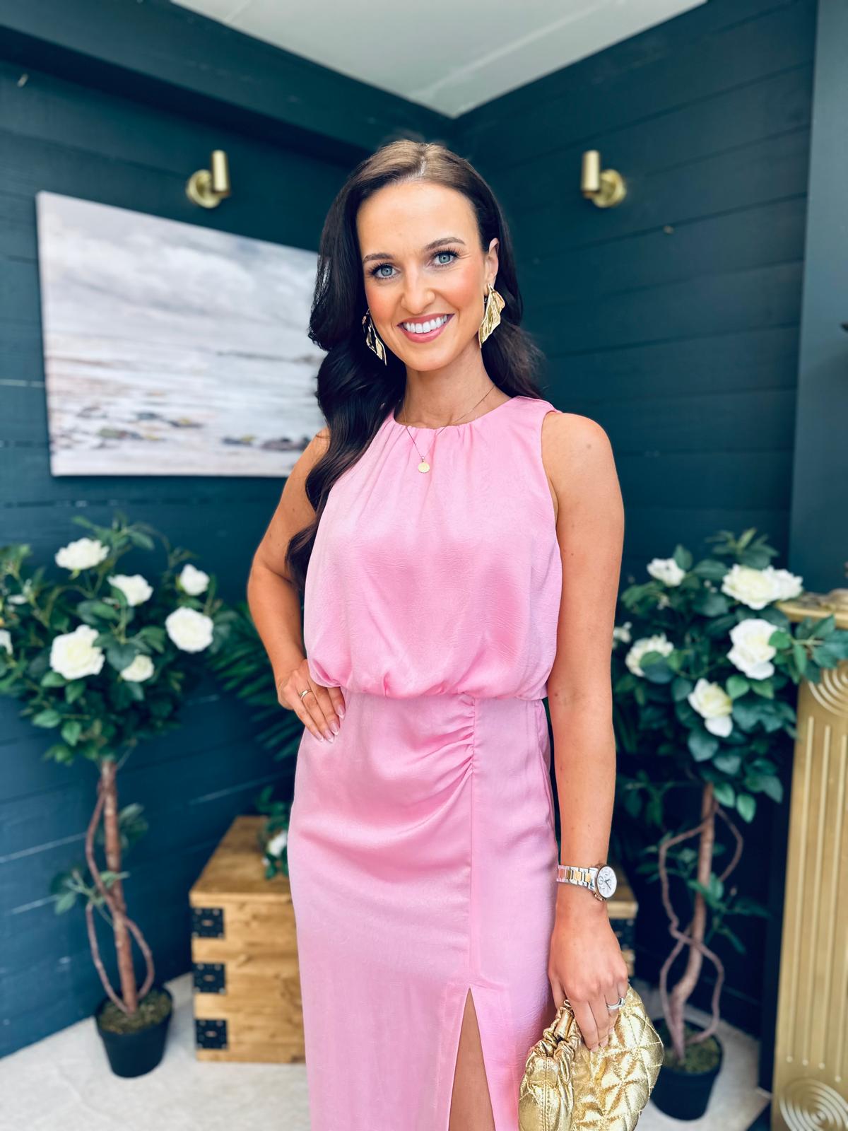 Lydia Ruched Midi Dress Pwr Pink
