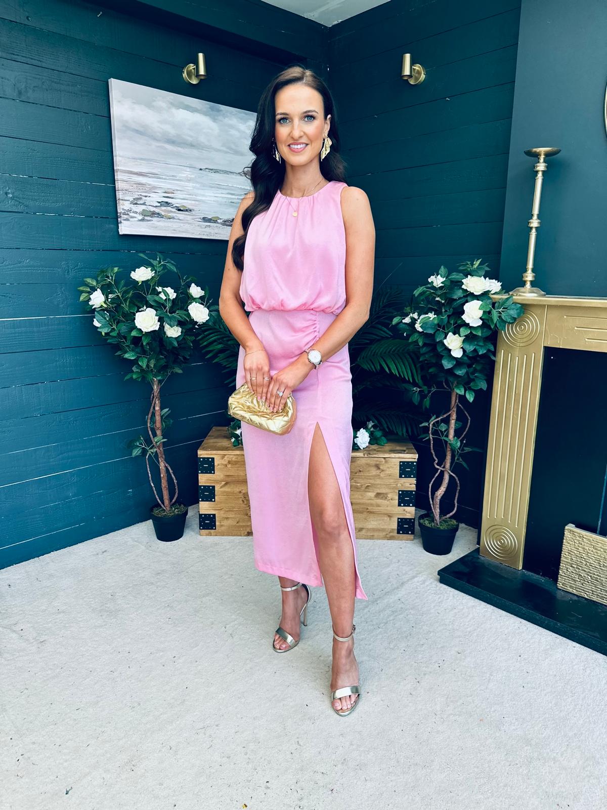 Lydia Ruched Midi Dress Pwr Pink