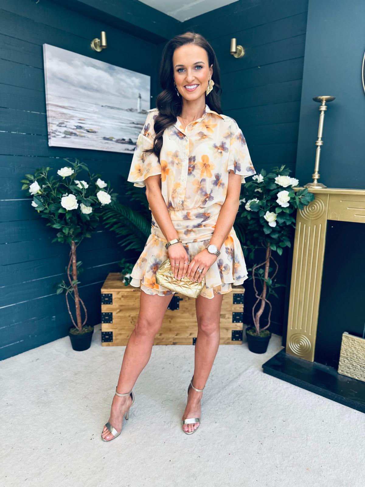 Catalina Detailed Mini Dress Floral Yellow