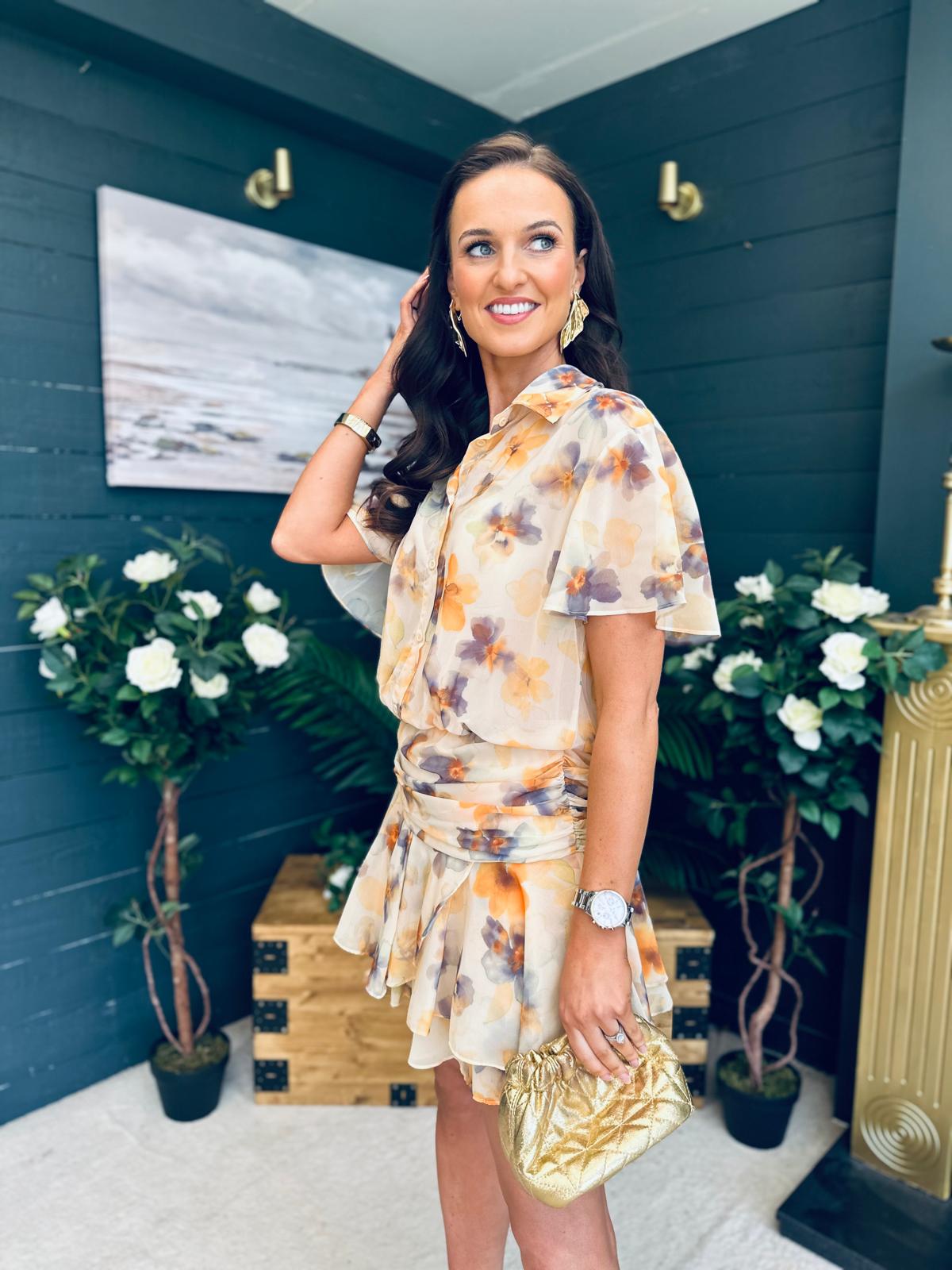 Catalina Detailed Mini Dress Floral Yellow