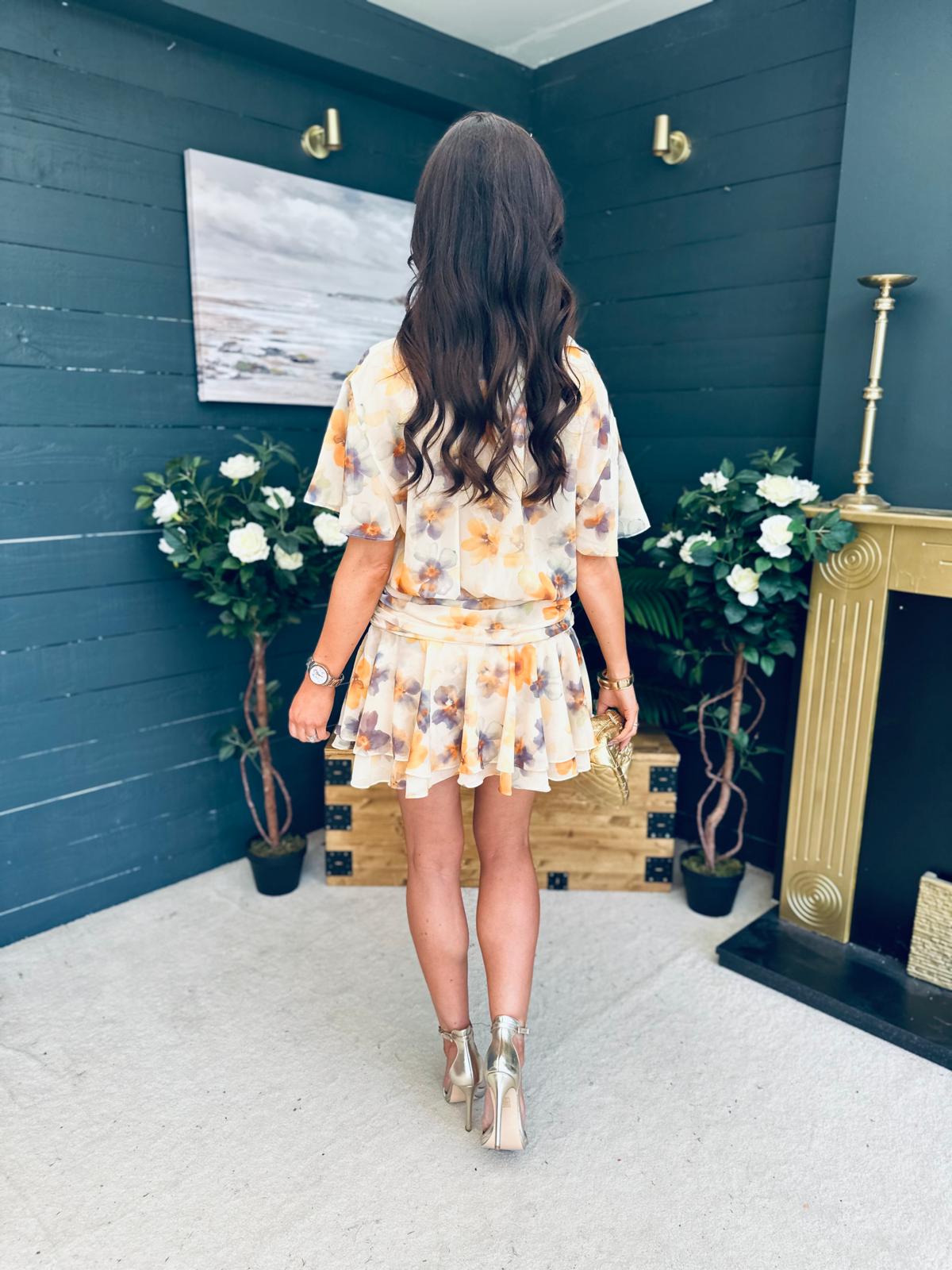 Catalina Detailed Mini Dress Floral Yellow