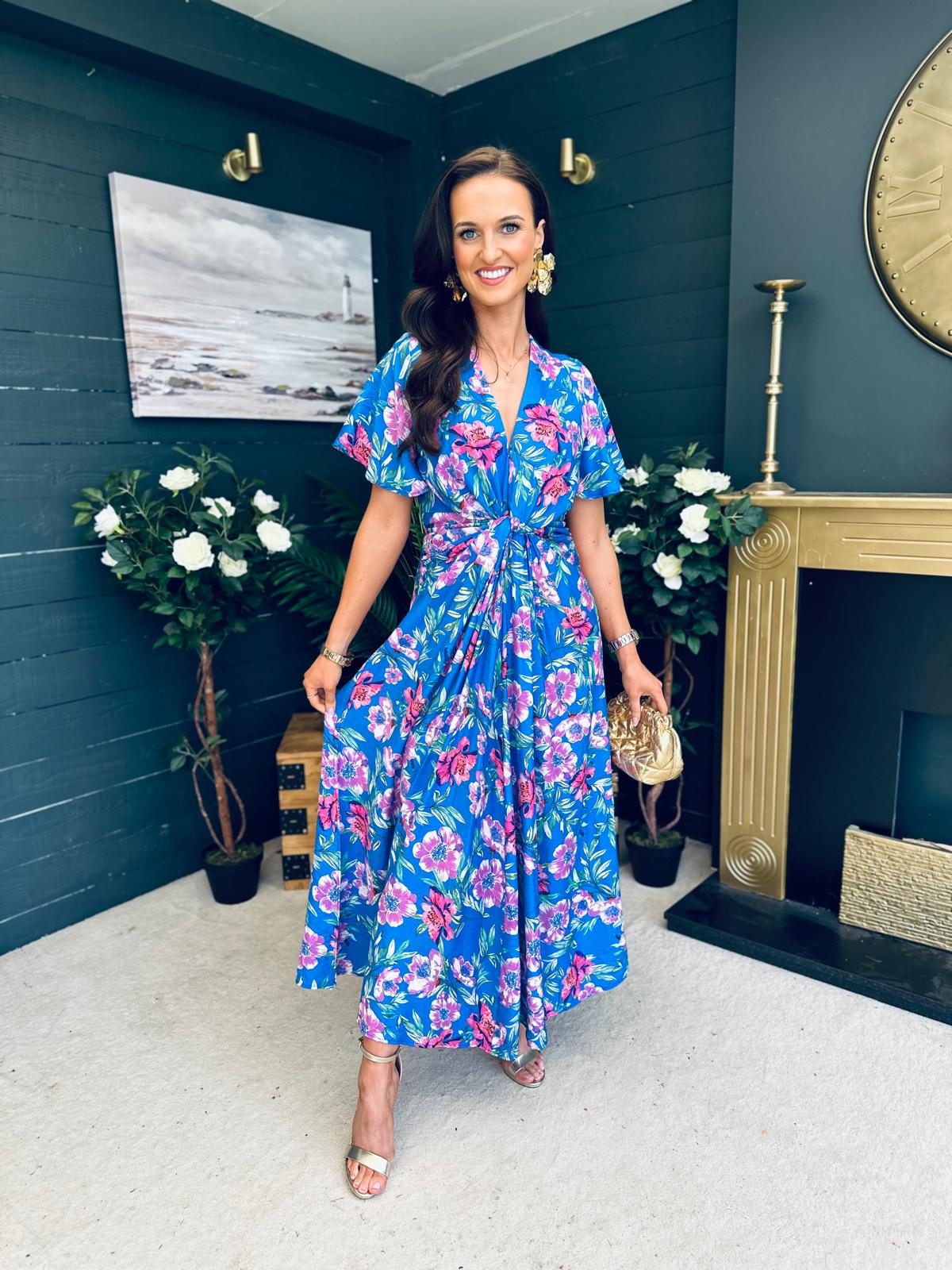 Mairead Banded Midi Dress Blue