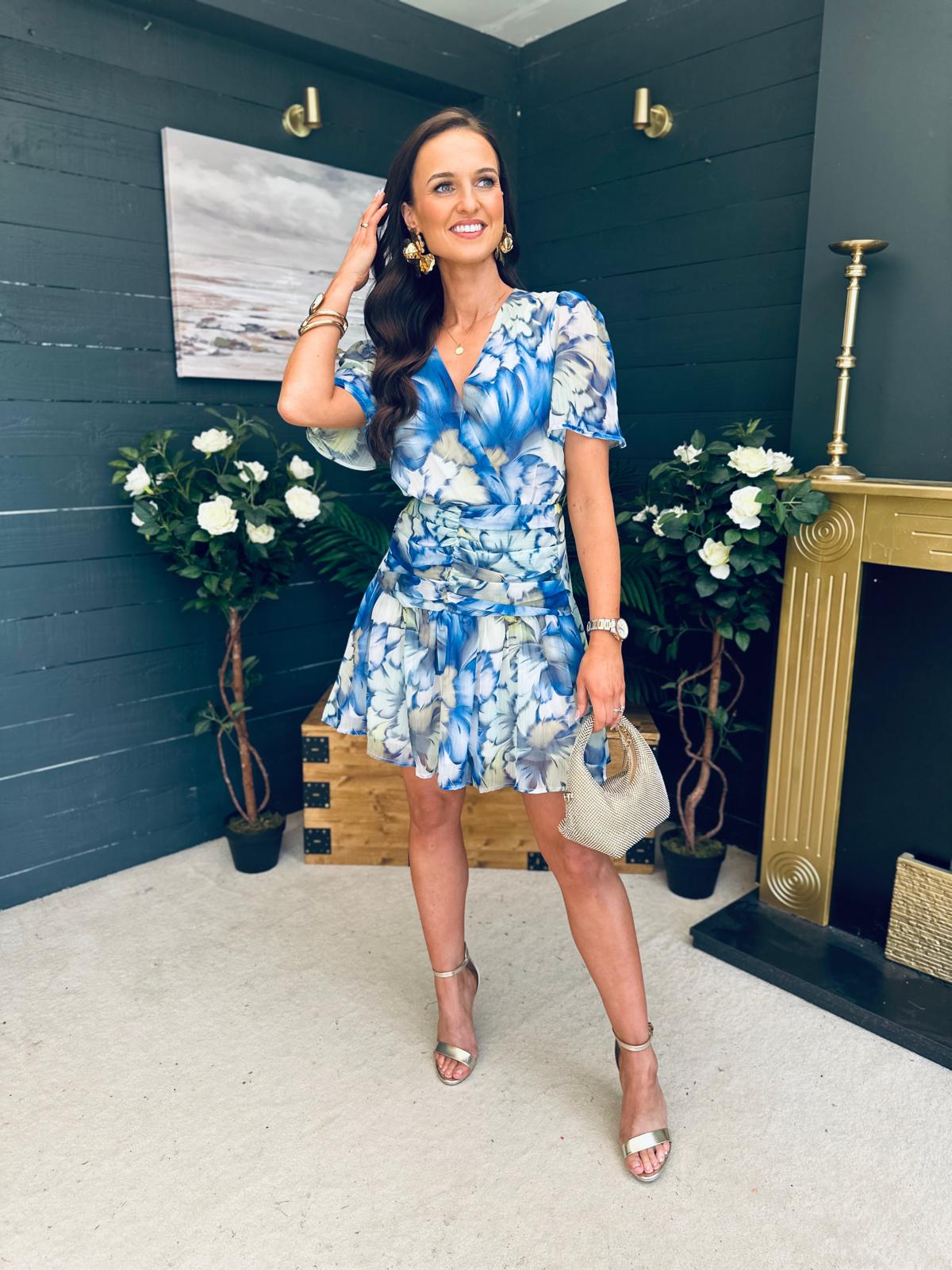 Tina Banded Mini Dress Floral Blue