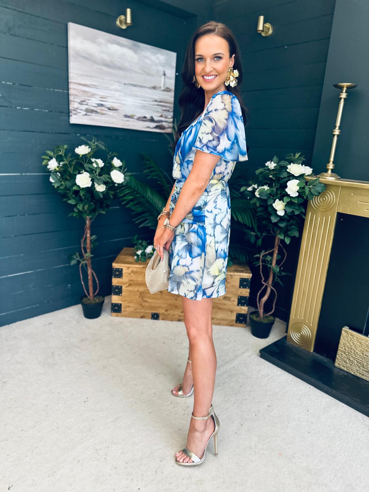 Tina Banded Mini Dress Floral Blue