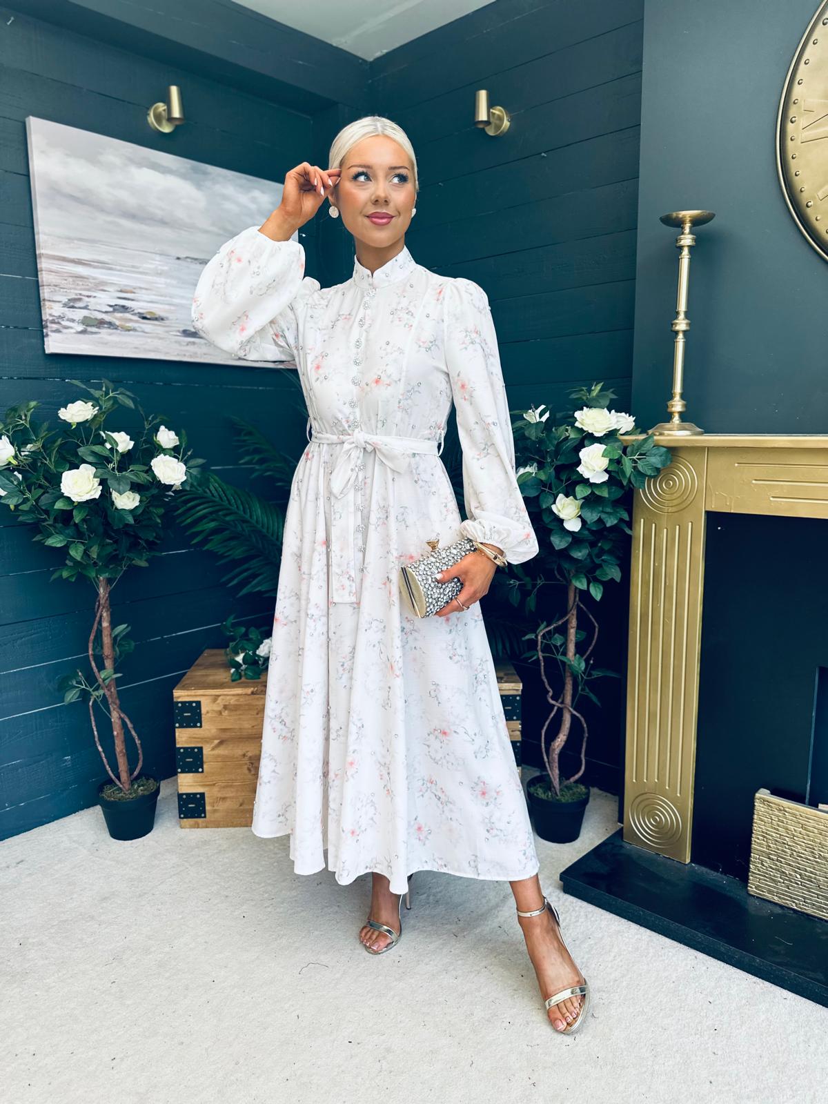 Debbie Embellished Occasion Dress White