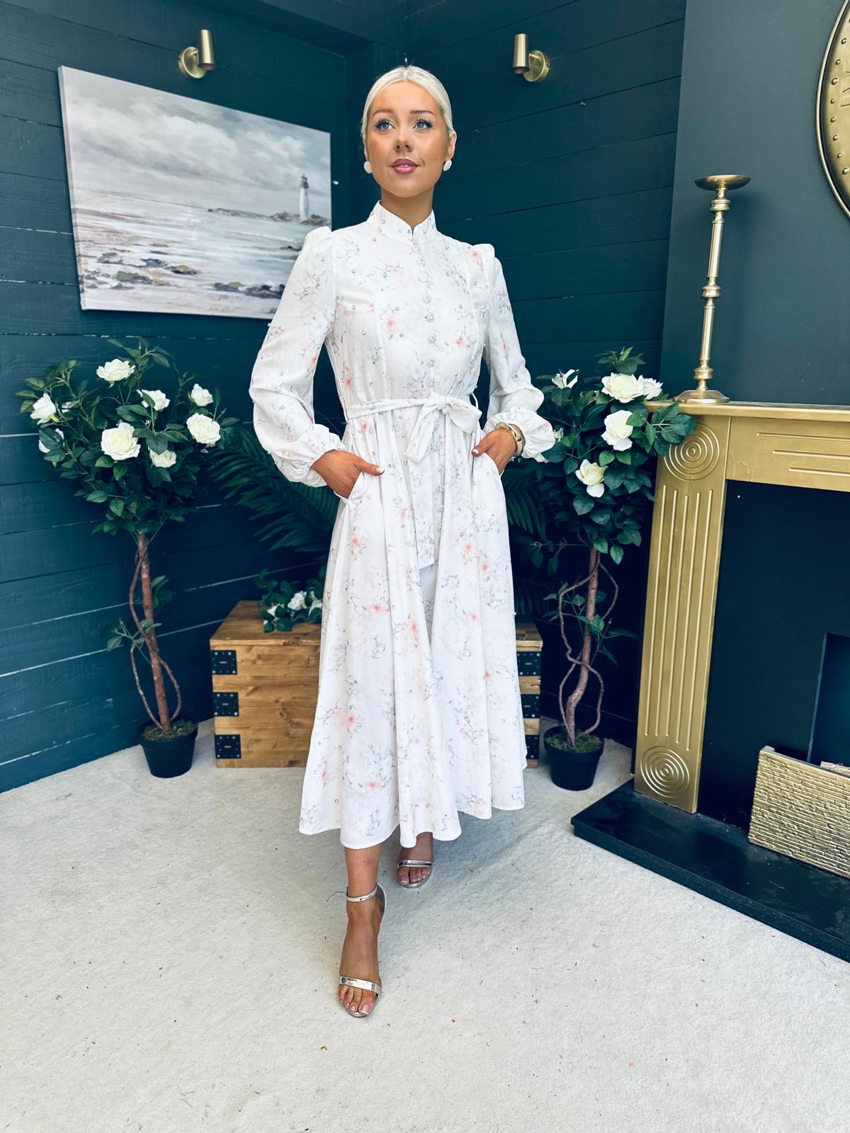 Debbie Embellished Occasion Dress White