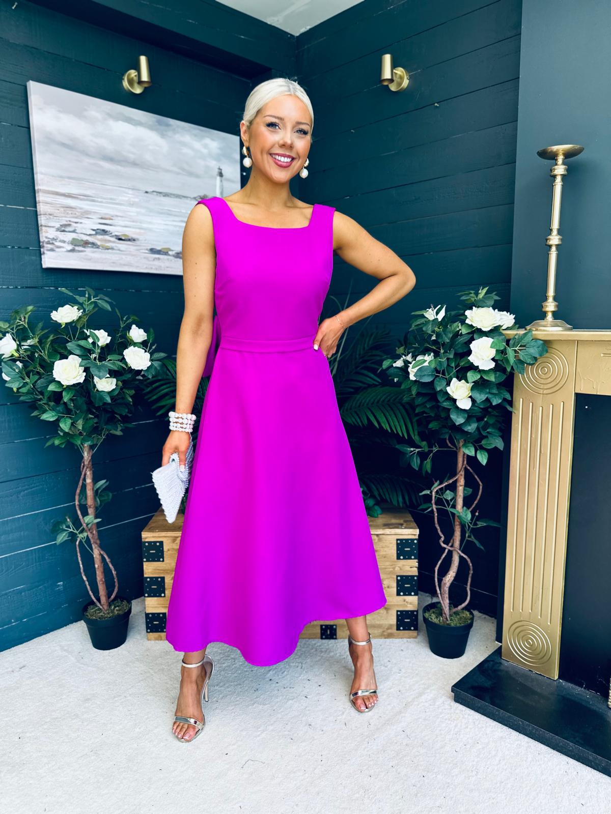 Roz Pearl Bow Detail Midi Dress Orchid