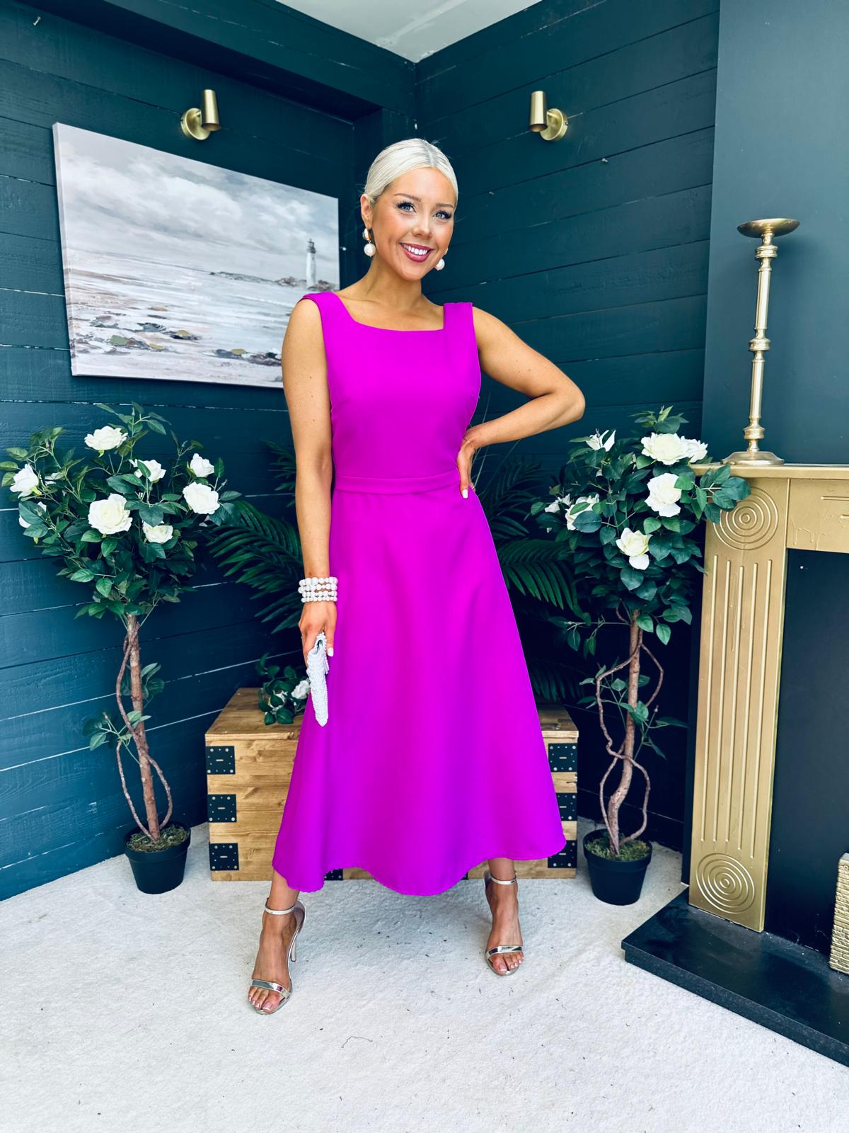 Roz Pearl Bow Detail Midi Dress Orchid
